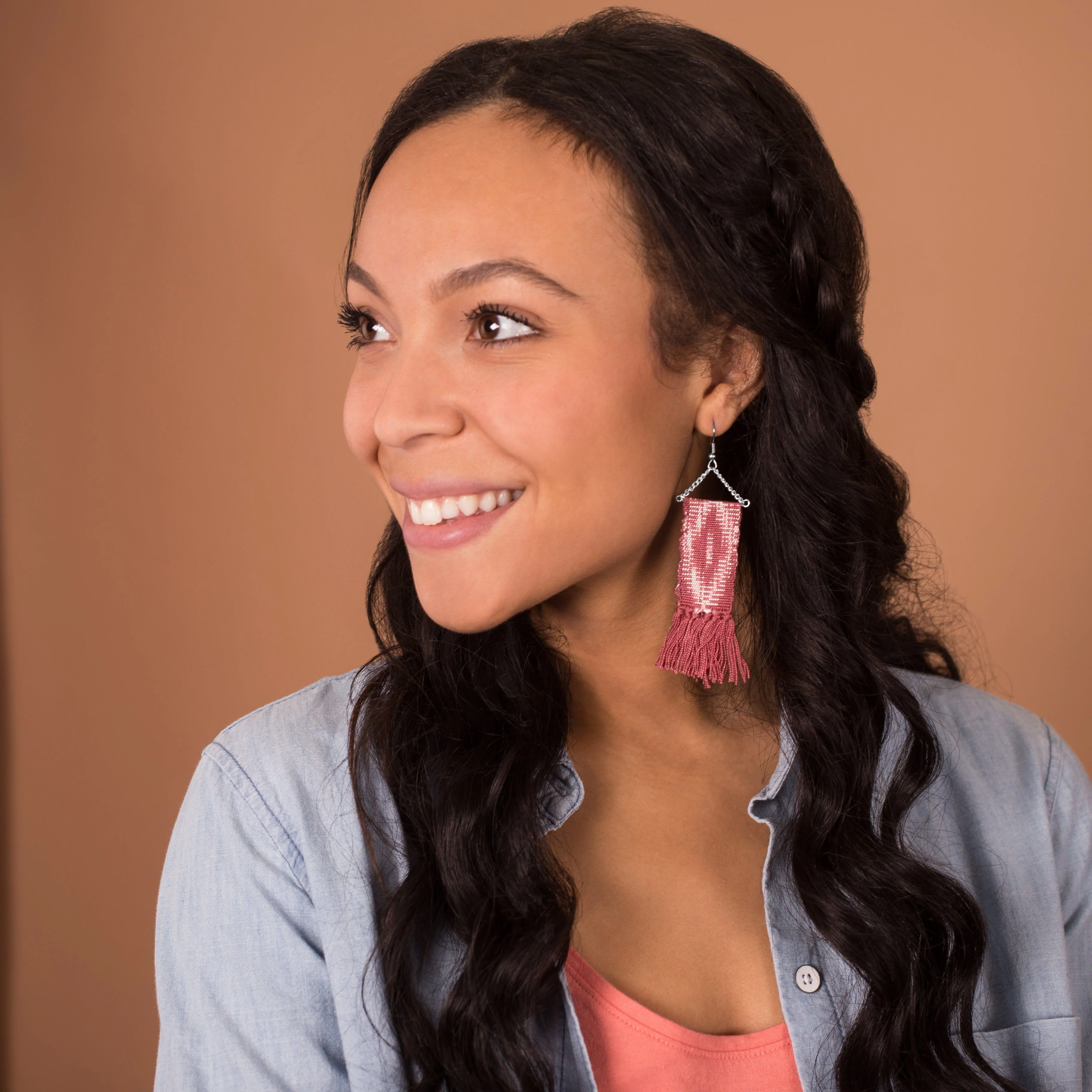 Woven Ikat Fringe Earrings - Image 2