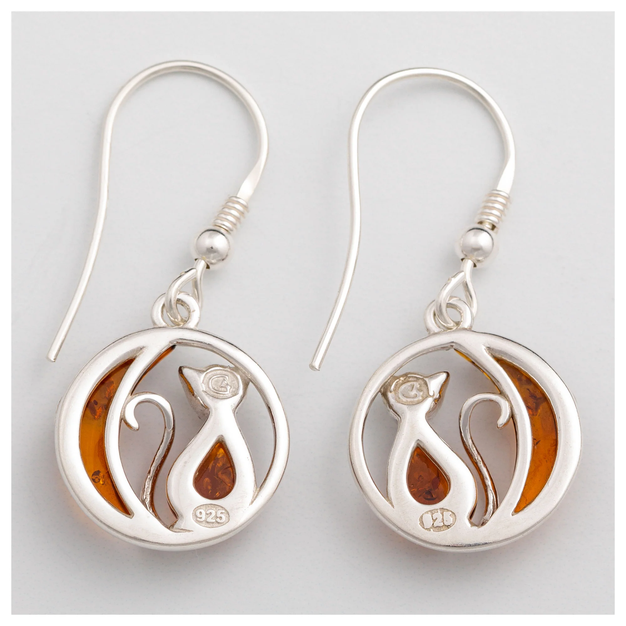 Moonlight Cat Sterling & Amber Earrings - Image 3