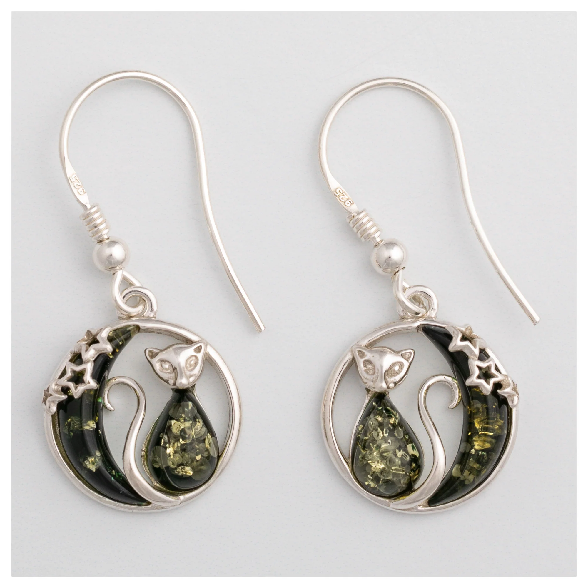 Moonlight Cat Sterling & Amber Earrings - Image 4