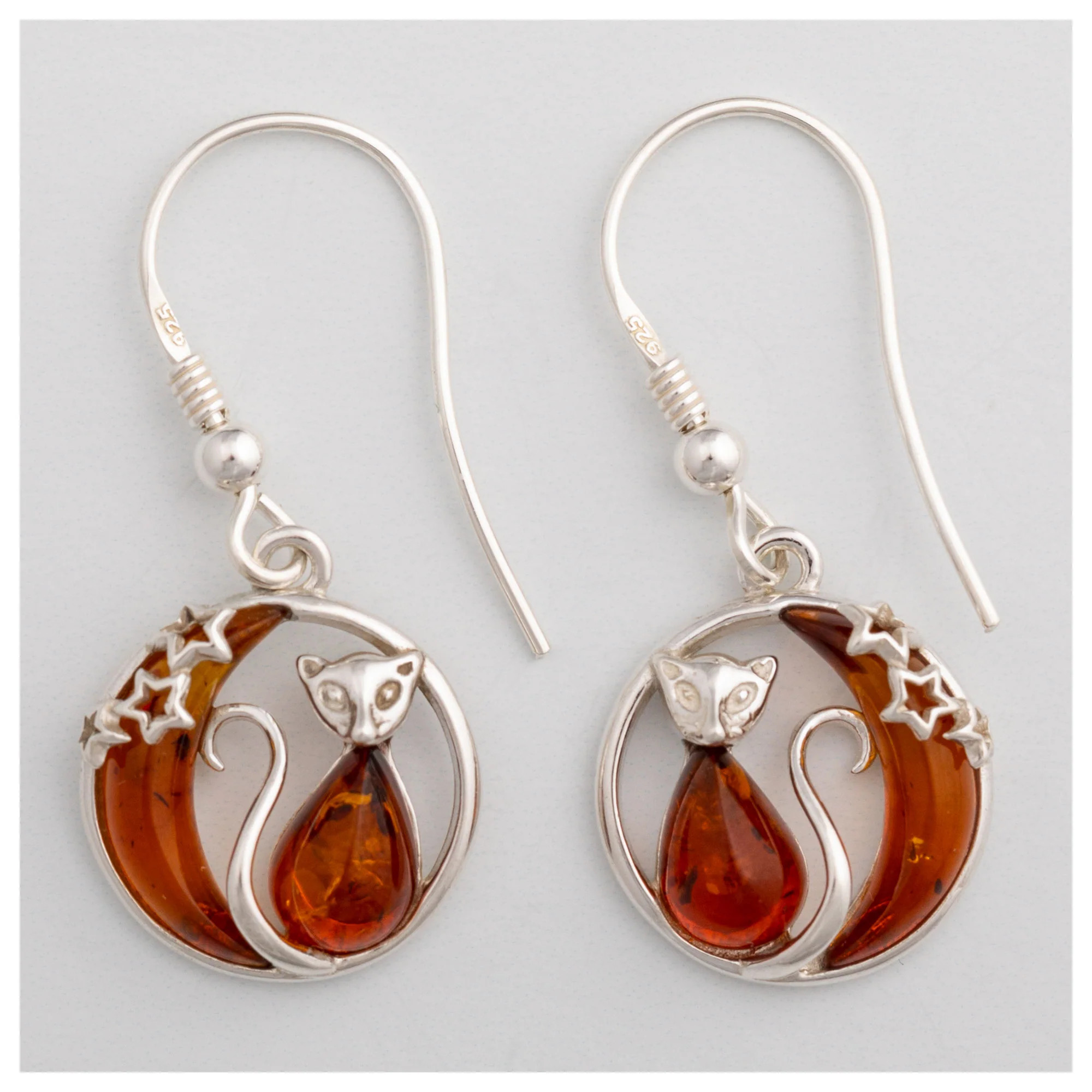 Moonlight Cat Sterling & Amber Earrings - Image 5