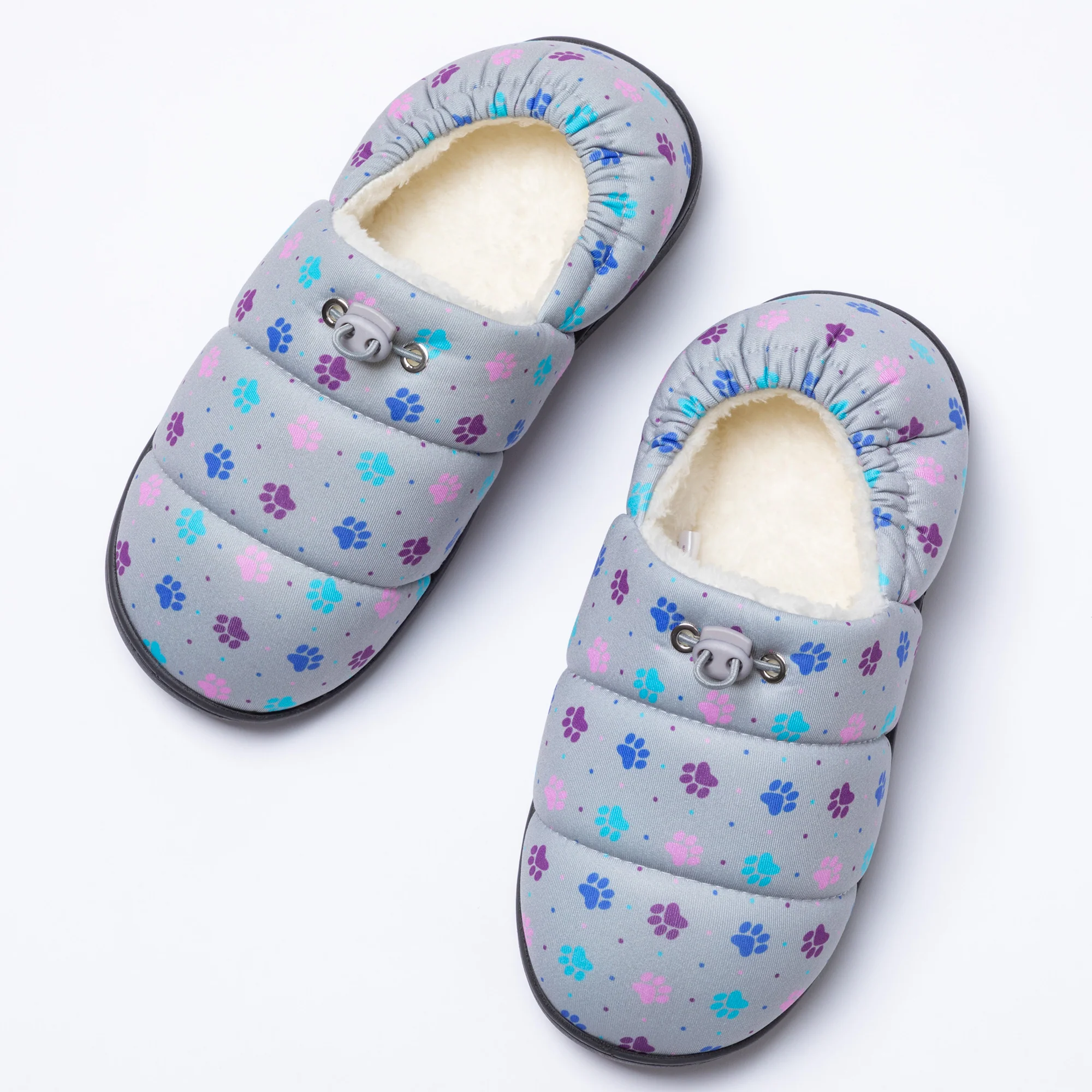 Paw Print Puffy Fleece-Lined Slippers with Toggle - Image 10