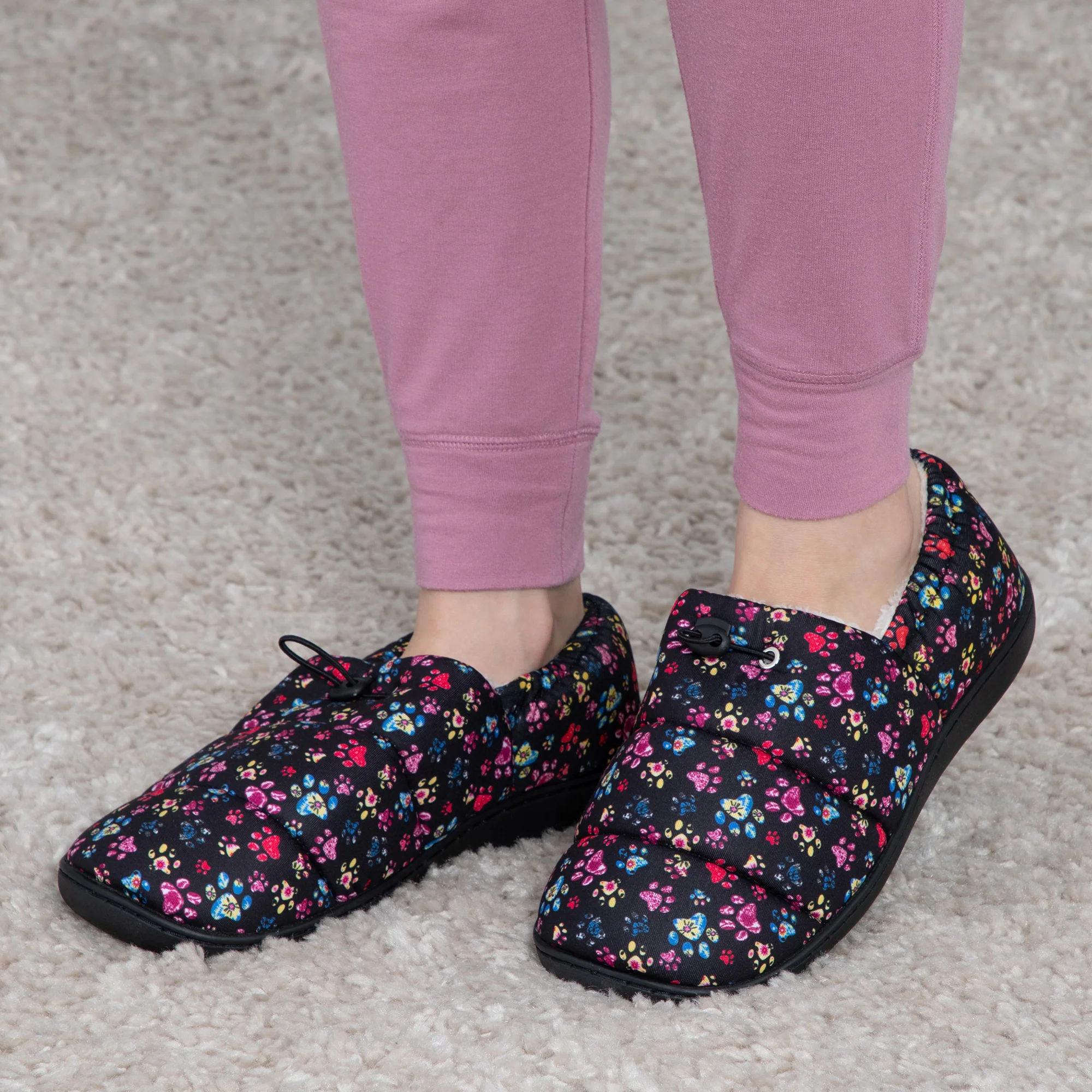 Paw Print Puffy Fleece-Lined Slippers with Toggle - Image 12