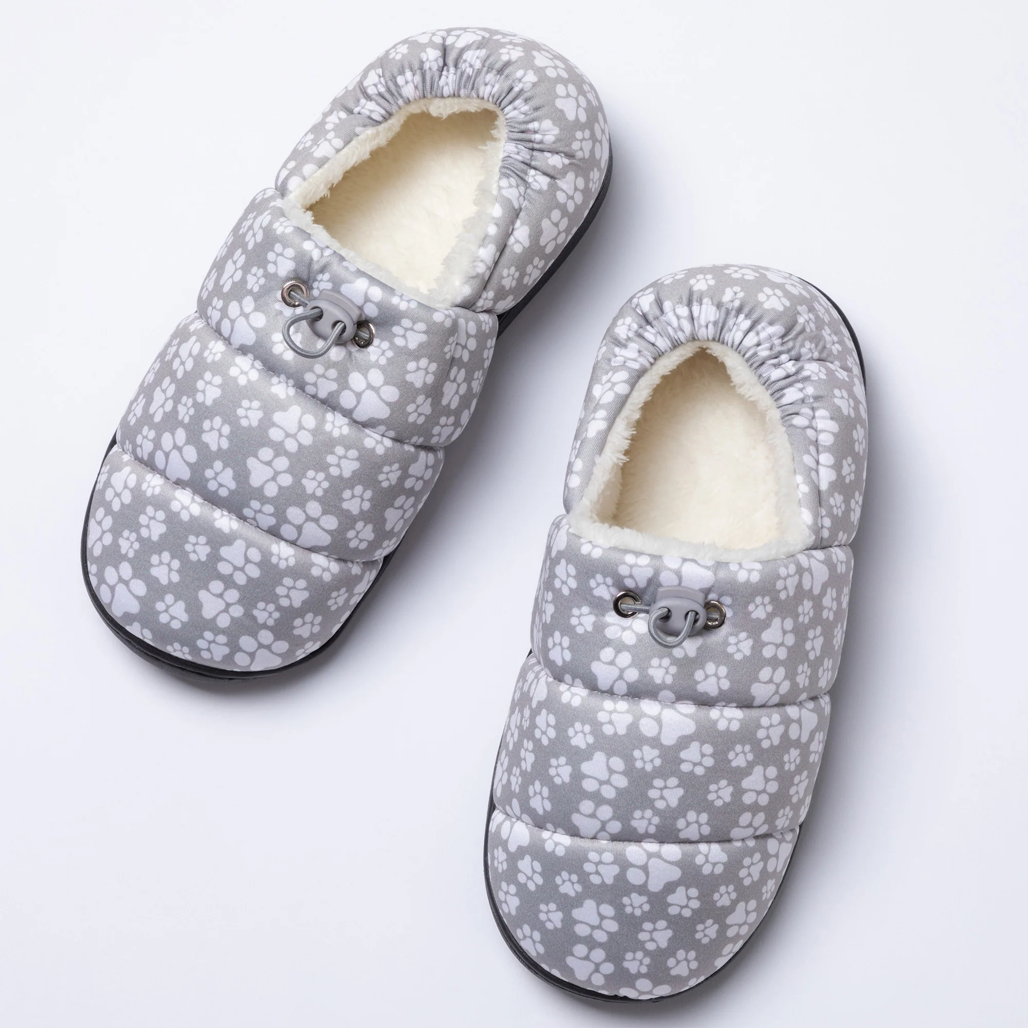 Paw Print Puffy Fleece-Lined Slippers with Toggle - Image 25