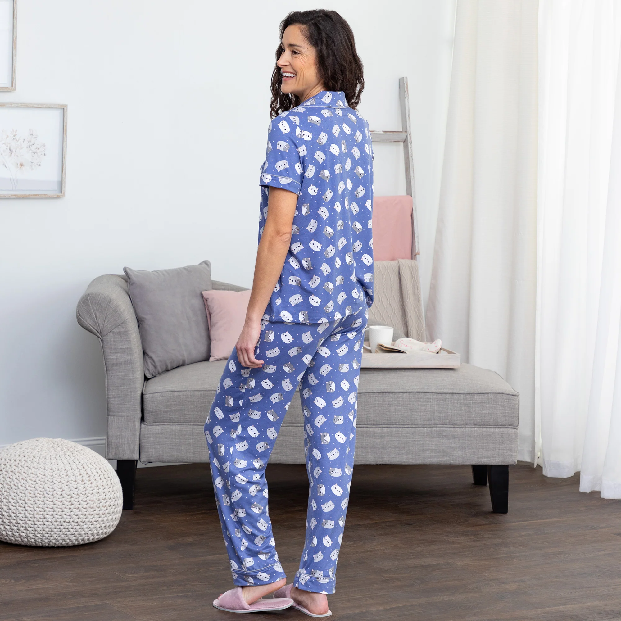 Cat Faces Button Up Pajama Set - Image 10