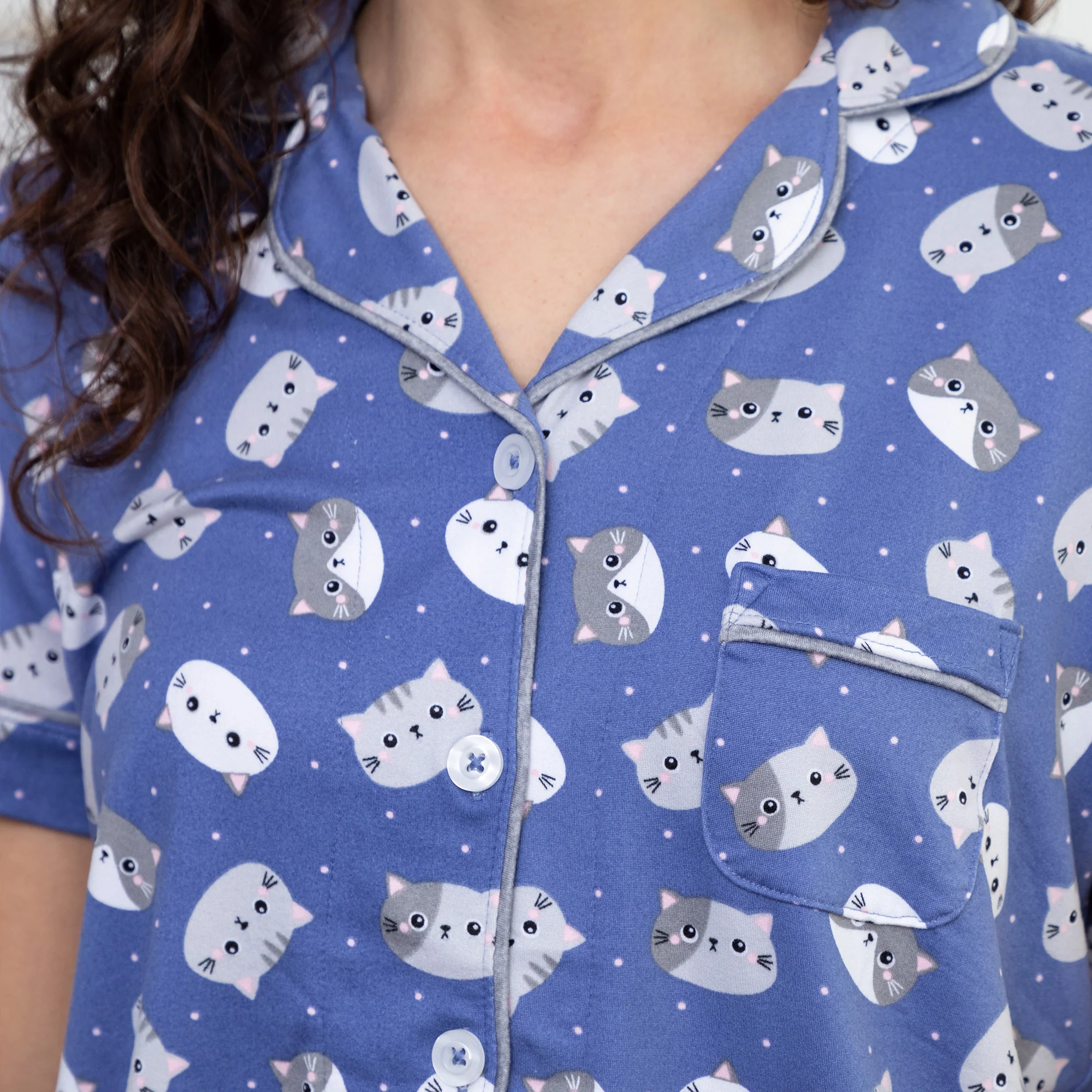 Cat Faces Button Up Pajama Set - Image 2