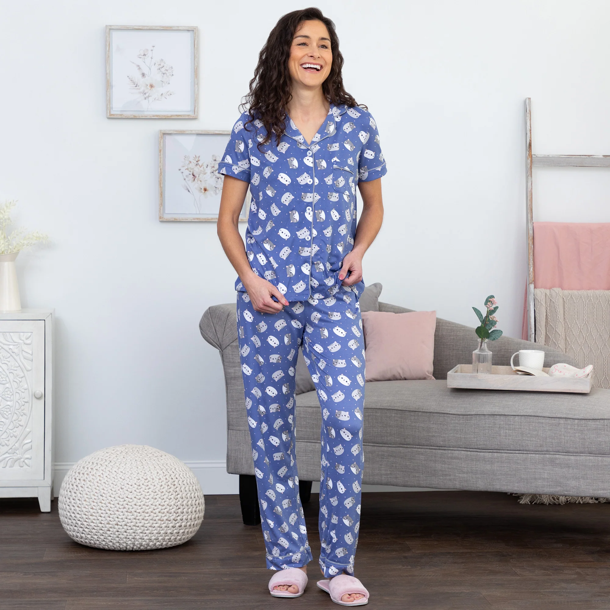 Cat Faces Button Up Pajama Set - Image 4