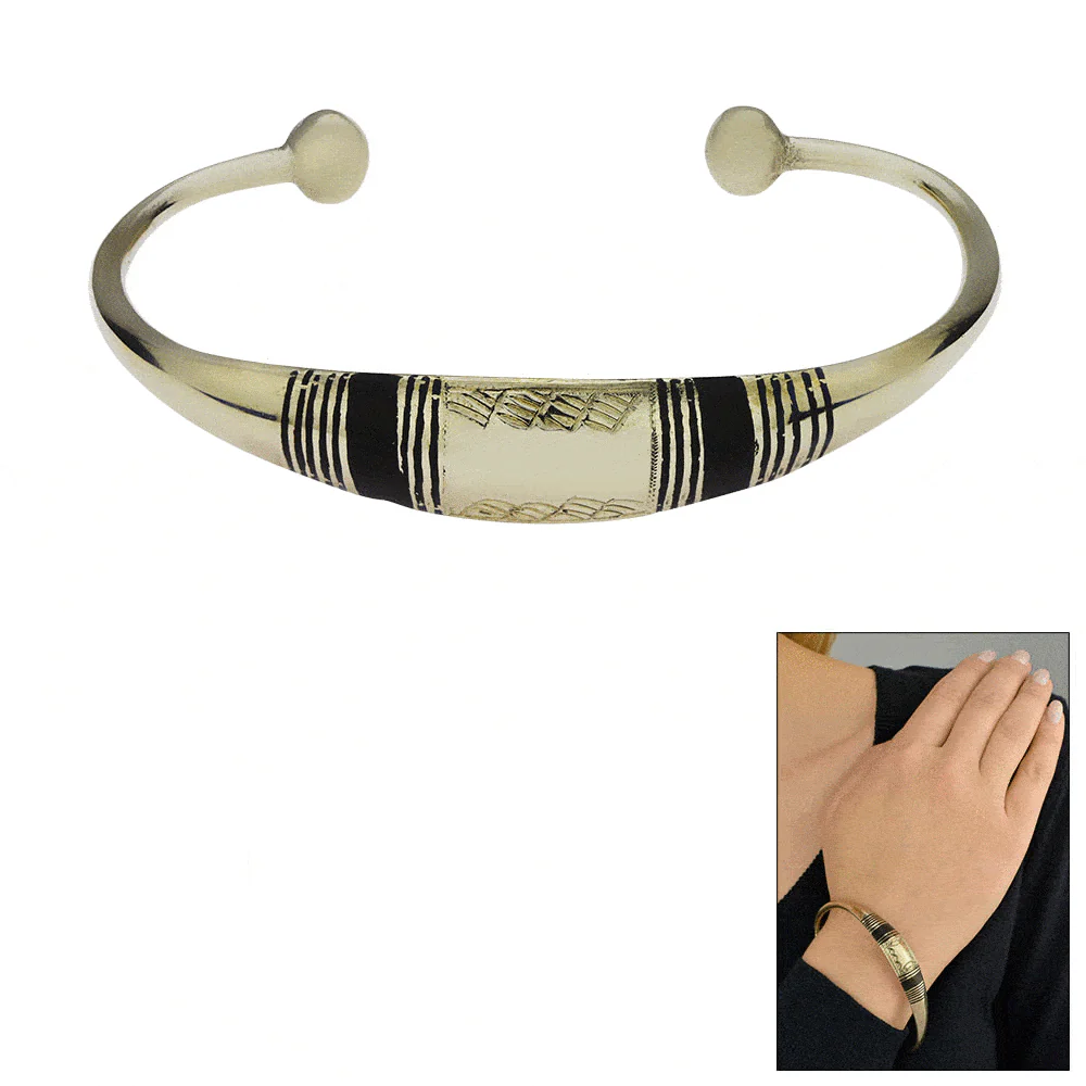 Tuareg Ebony & Coin Silver Cuff Bracelet - Image 2