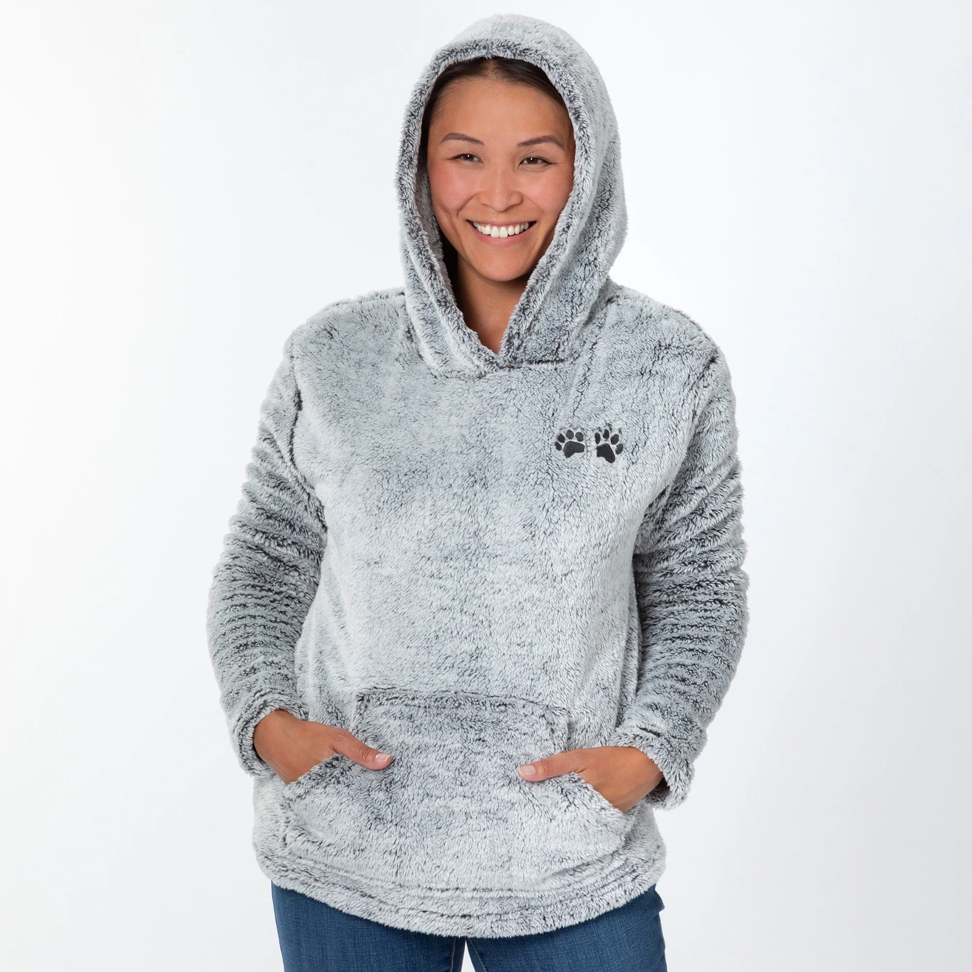 Embroidered Paws Pullover Fleece Hoodie - Image 17