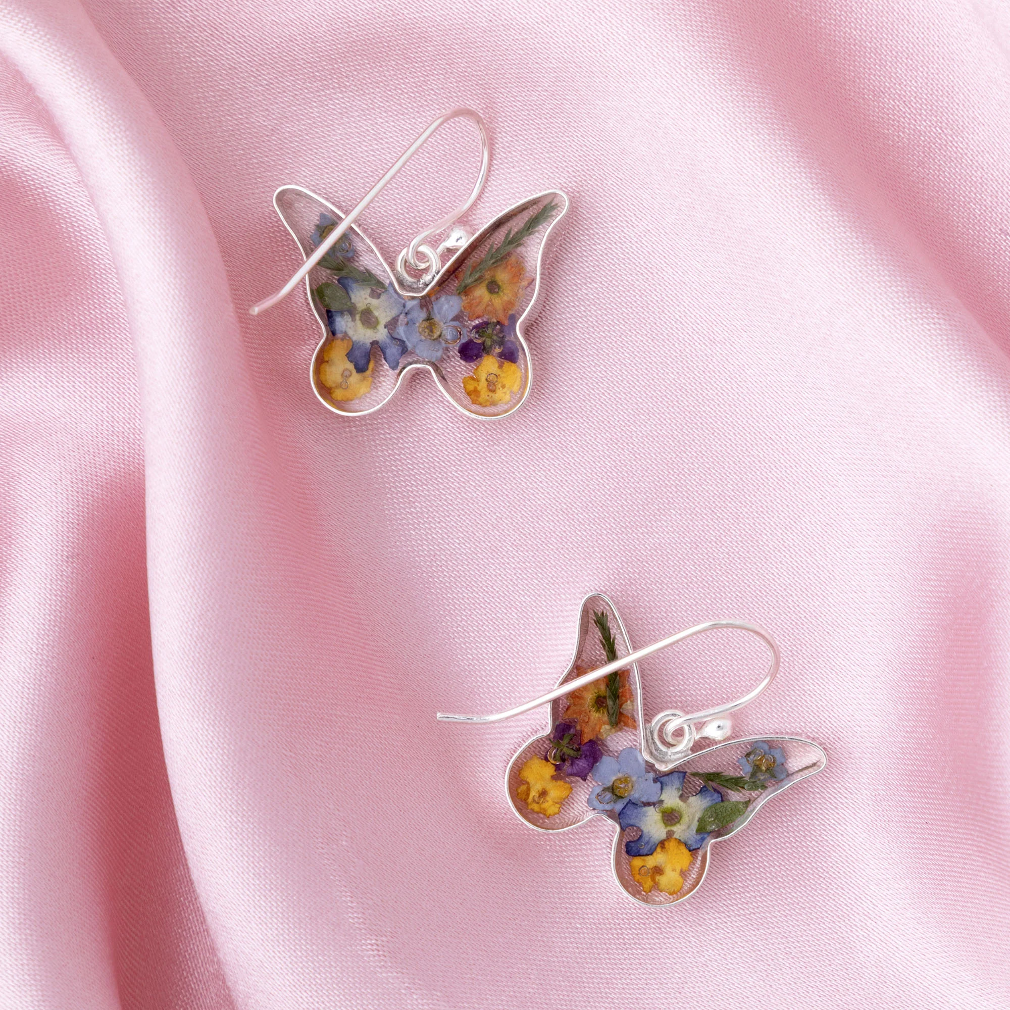 Real Flowers & Sterling Butterfly Earrings - Image 2