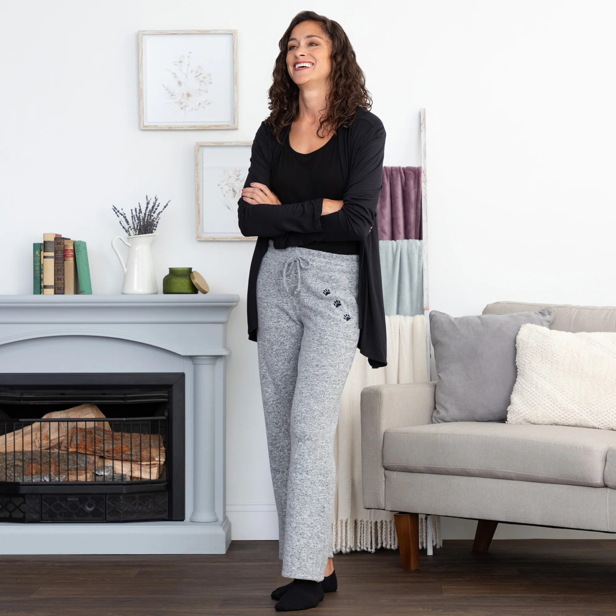 Heather Gray Paw Print Drawstring Knit Pants - Image 8
