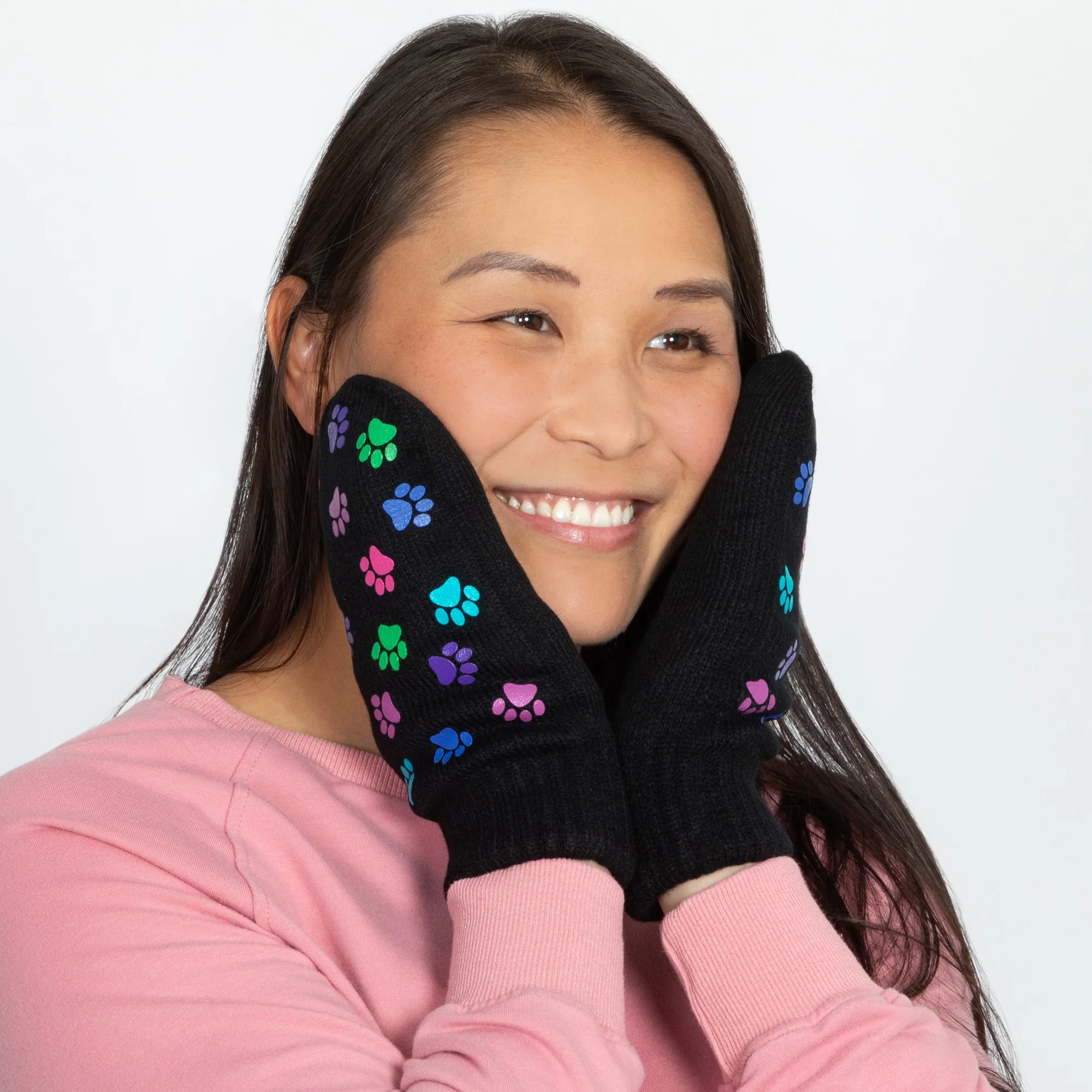 Pretty Paw Print Fleece-Lined Mittens - Image 5