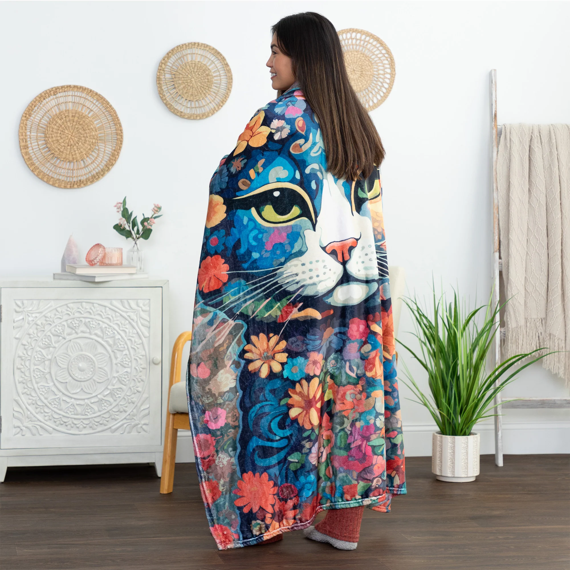 Hippie Cat Throw Blanket - Image 3