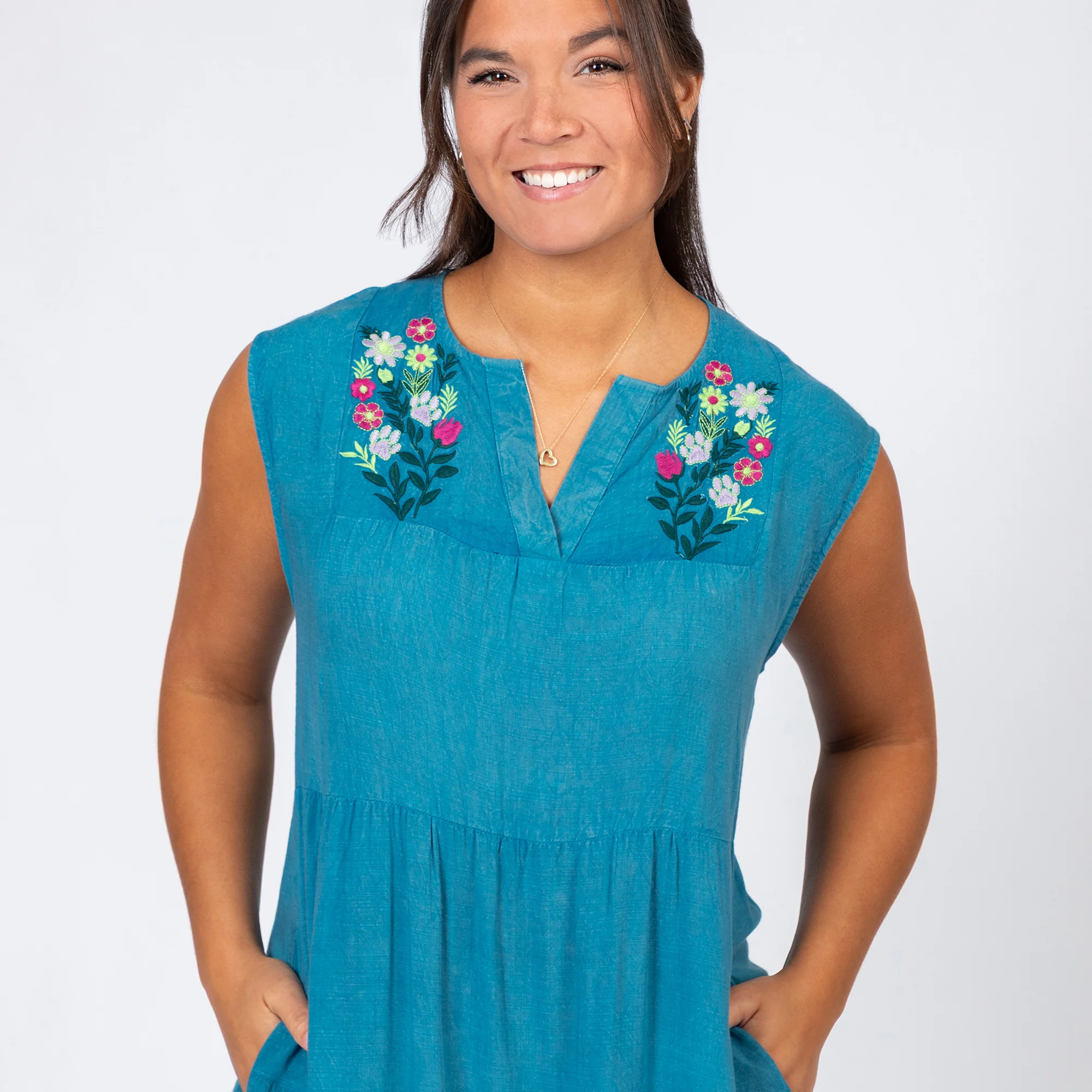 Stonewashed Paw Embroidered Tiered Sleeveless Dress - Image 10