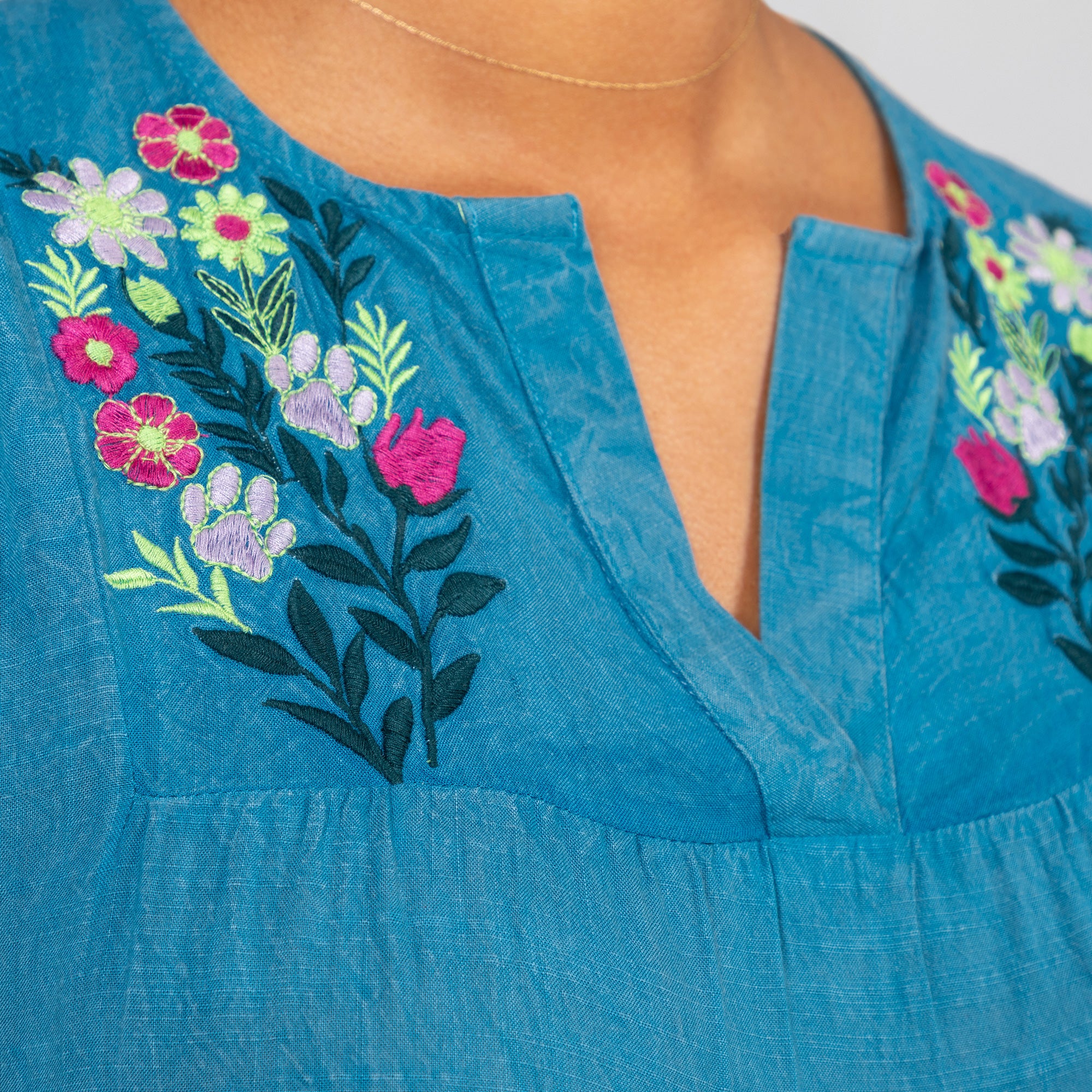 Stonewashed Paw Embroidered Tiered Sleeveless Dress - Image 2