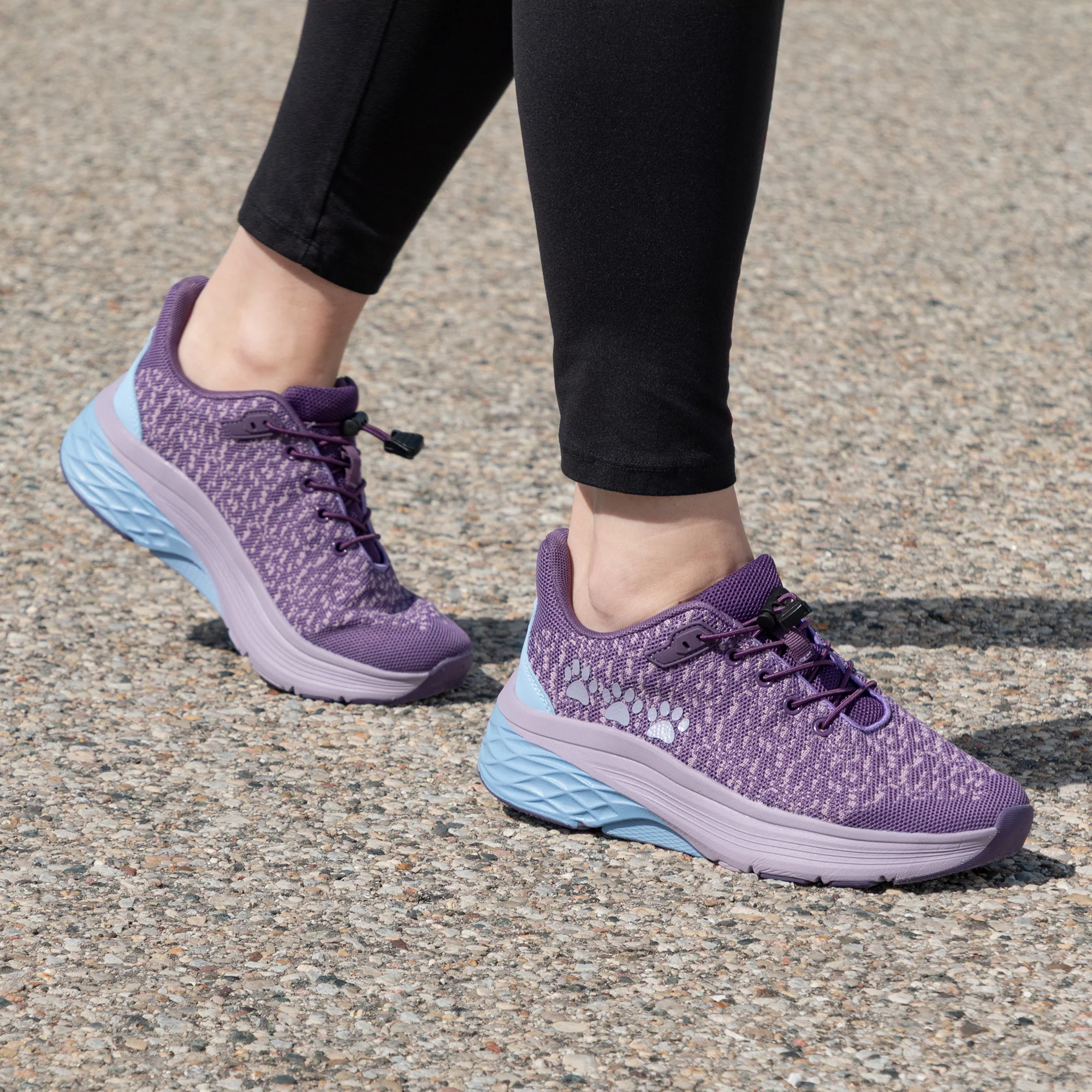 Paw Print Cushioned Walking Shoes with Bungee Laces - Image 2