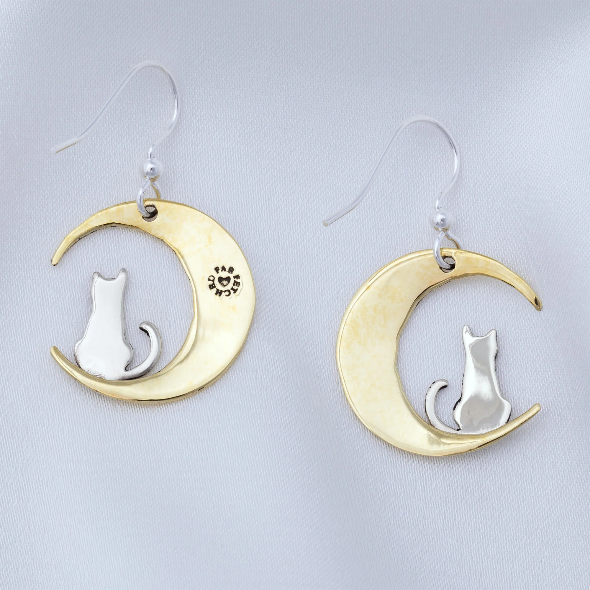 Mixed Metal Cat in the Moon Earrings - Image 3