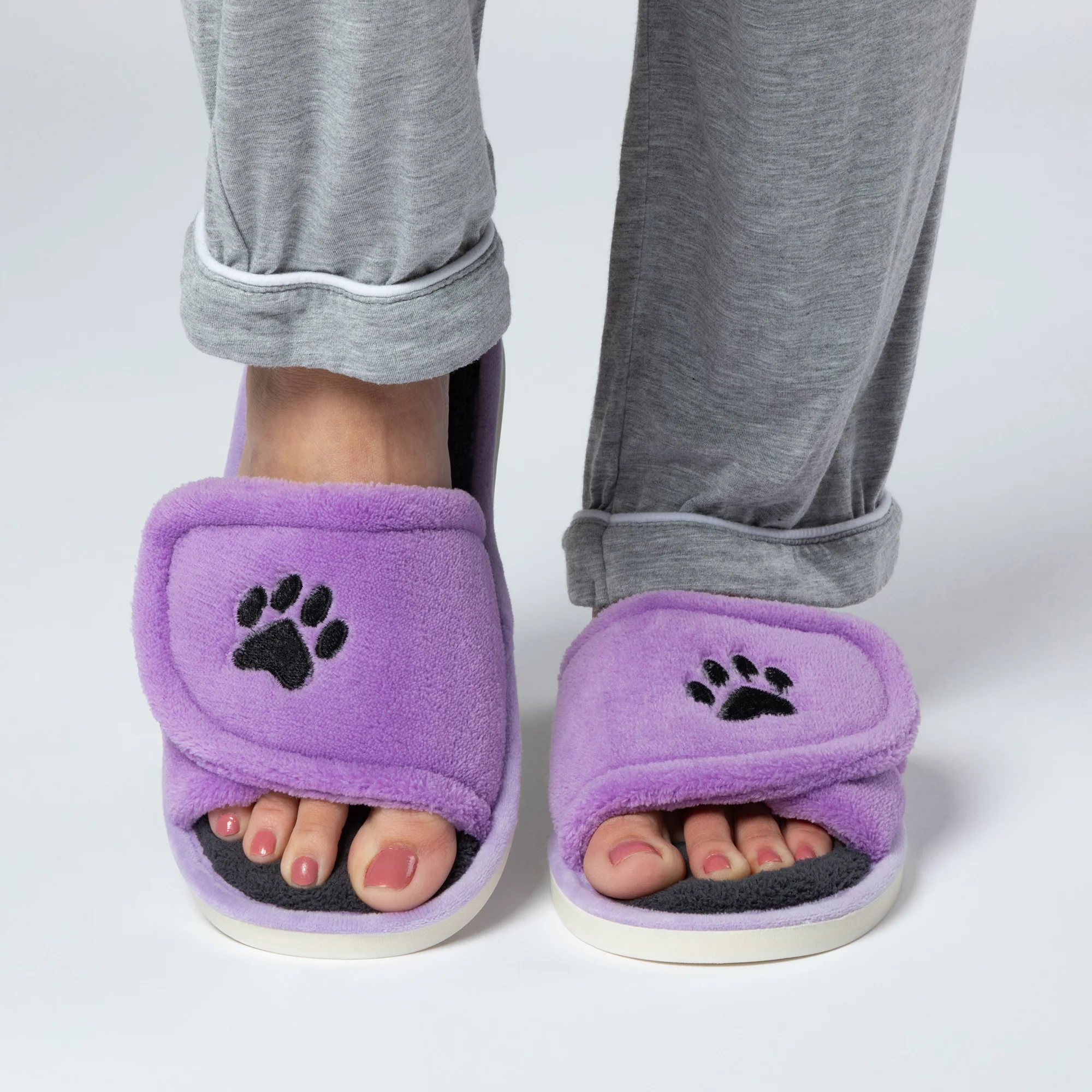 Paw Print Fleece Open Toe Slide Slippers - Image 4
