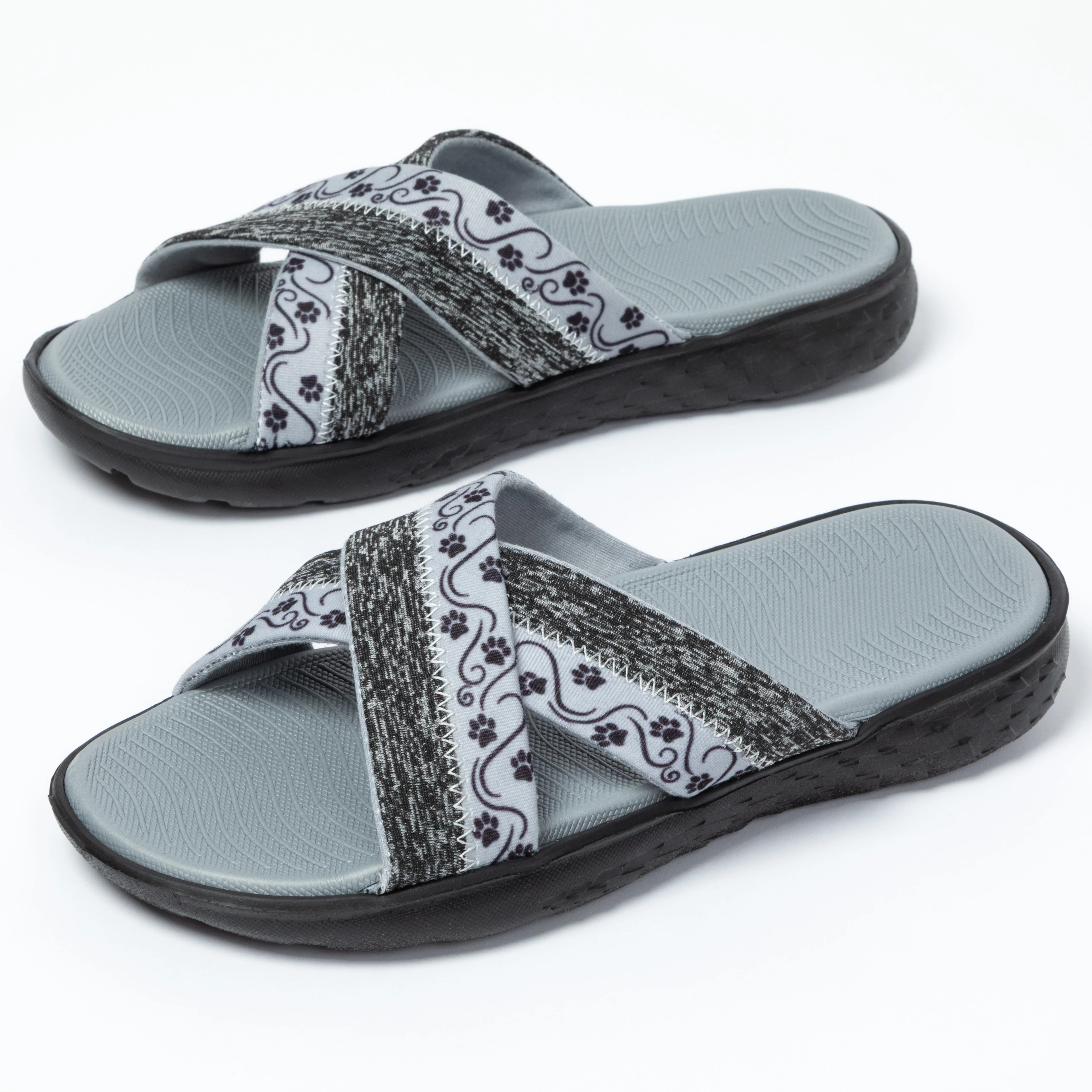 Cross Top Paw Print Slide Sandals - Image 15