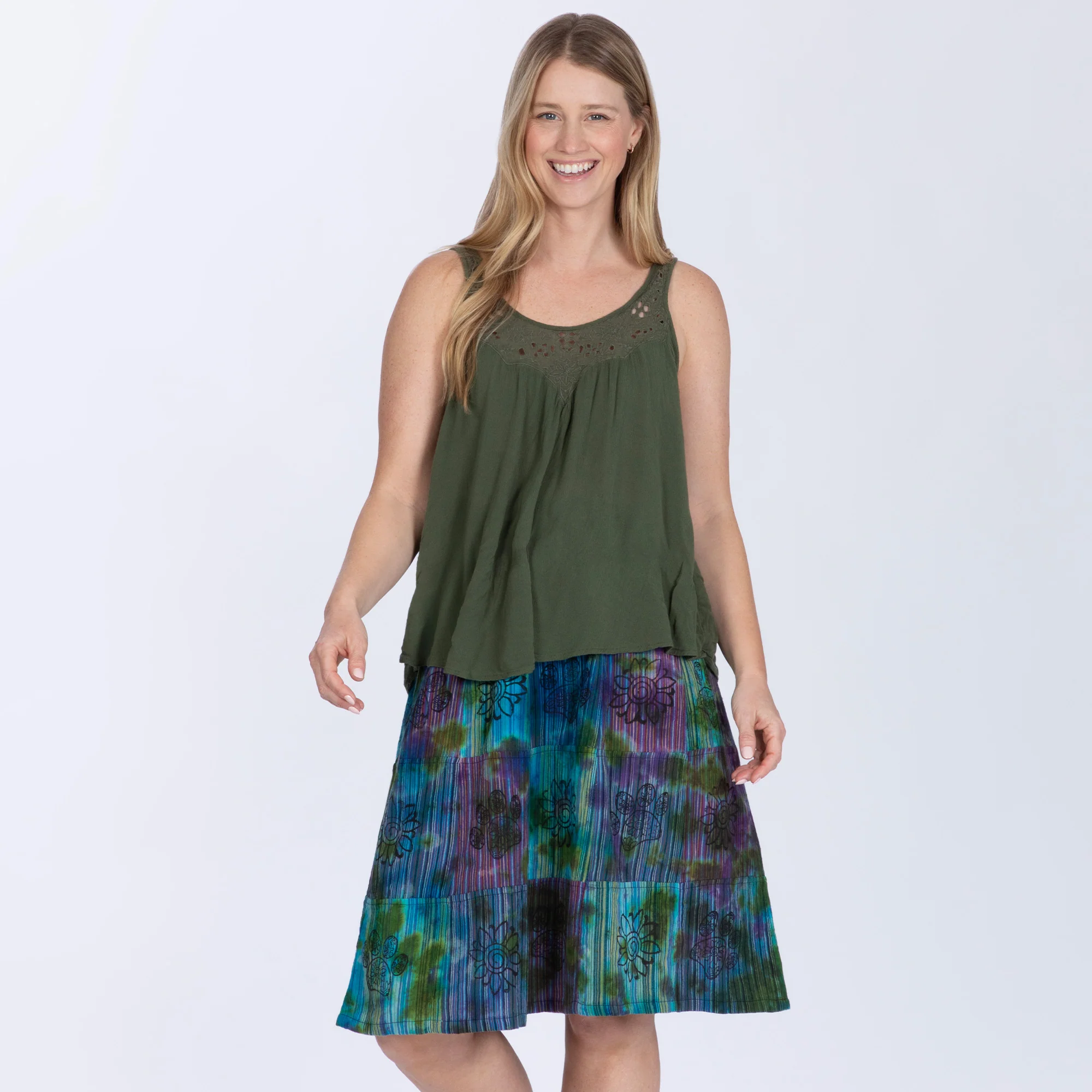 Tie-Dye Patchwork Paw Print Midi Skirt - Image 4
