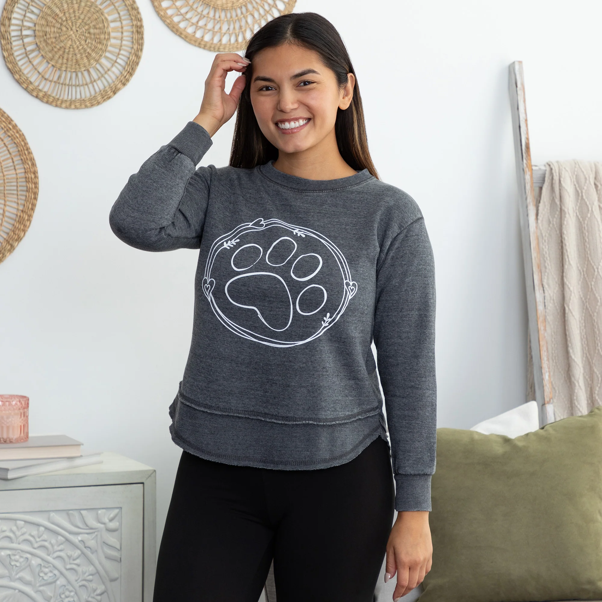 Paw & Hearts Hi-Low Burnout Crew Sweatshirt - Image 2