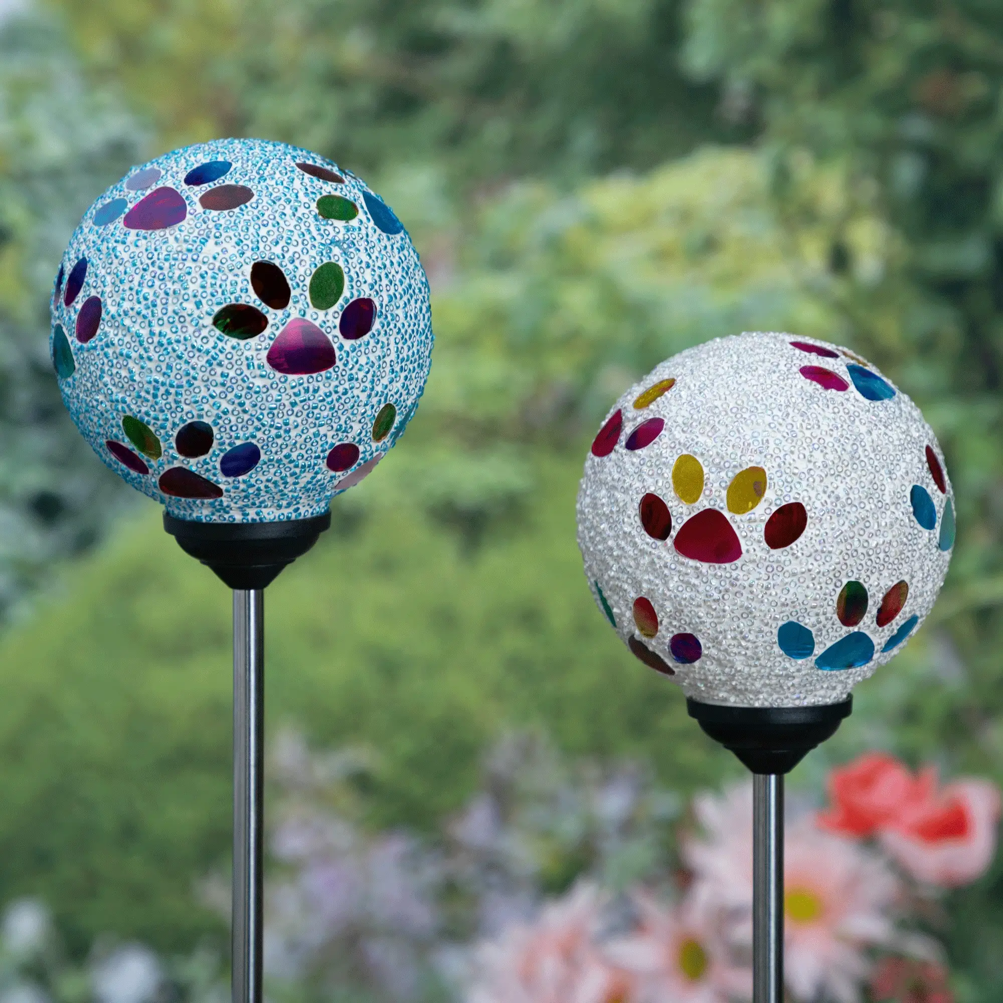 Multicolor Paws Beaded Solar Garden Stake - Image 2