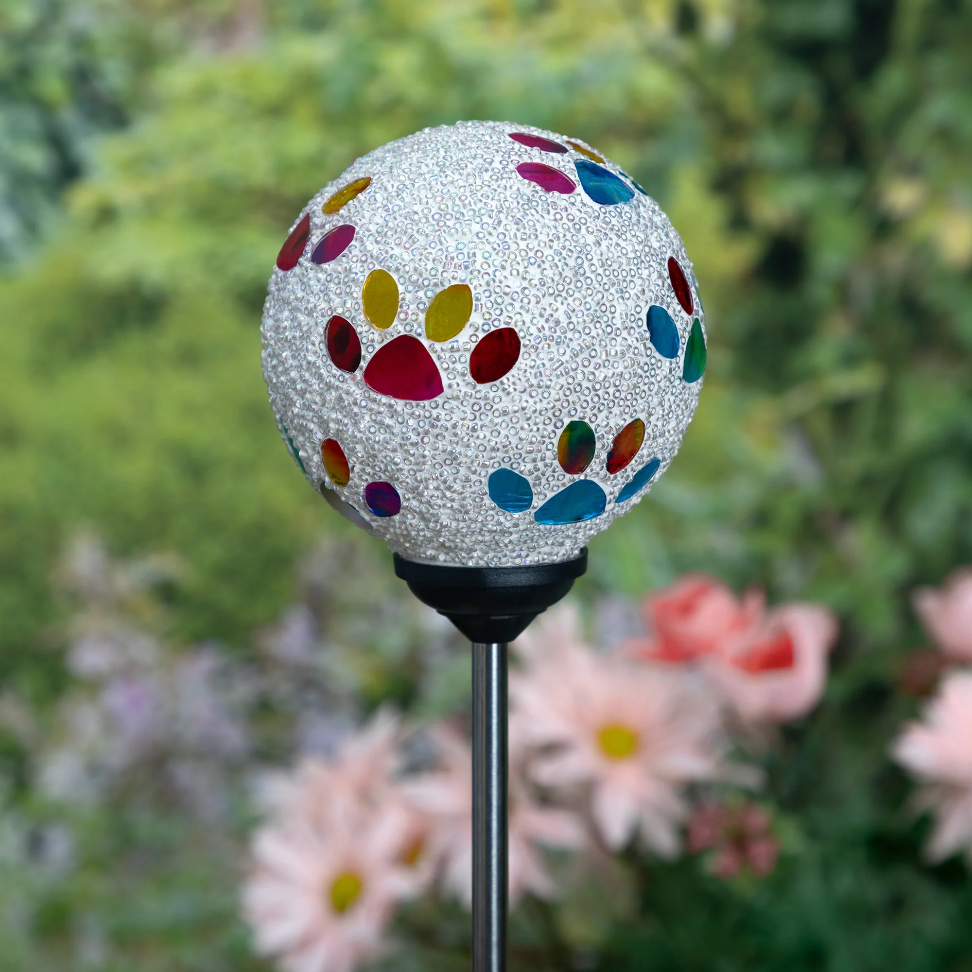 Multicolor Paws Beaded Solar Garden Stake - Image 3