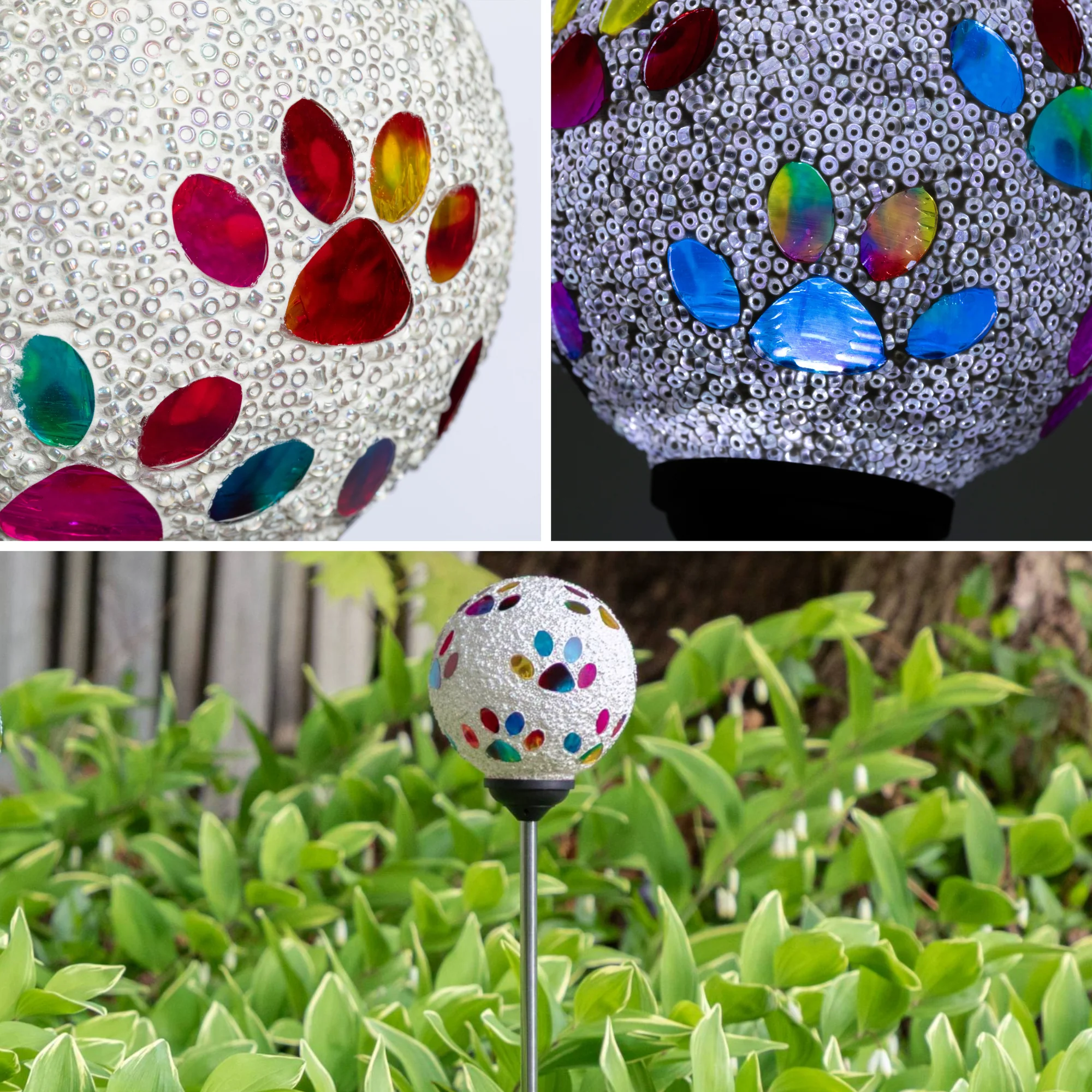 Multicolor Paws Beaded Solar Garden Stake - Image 4
