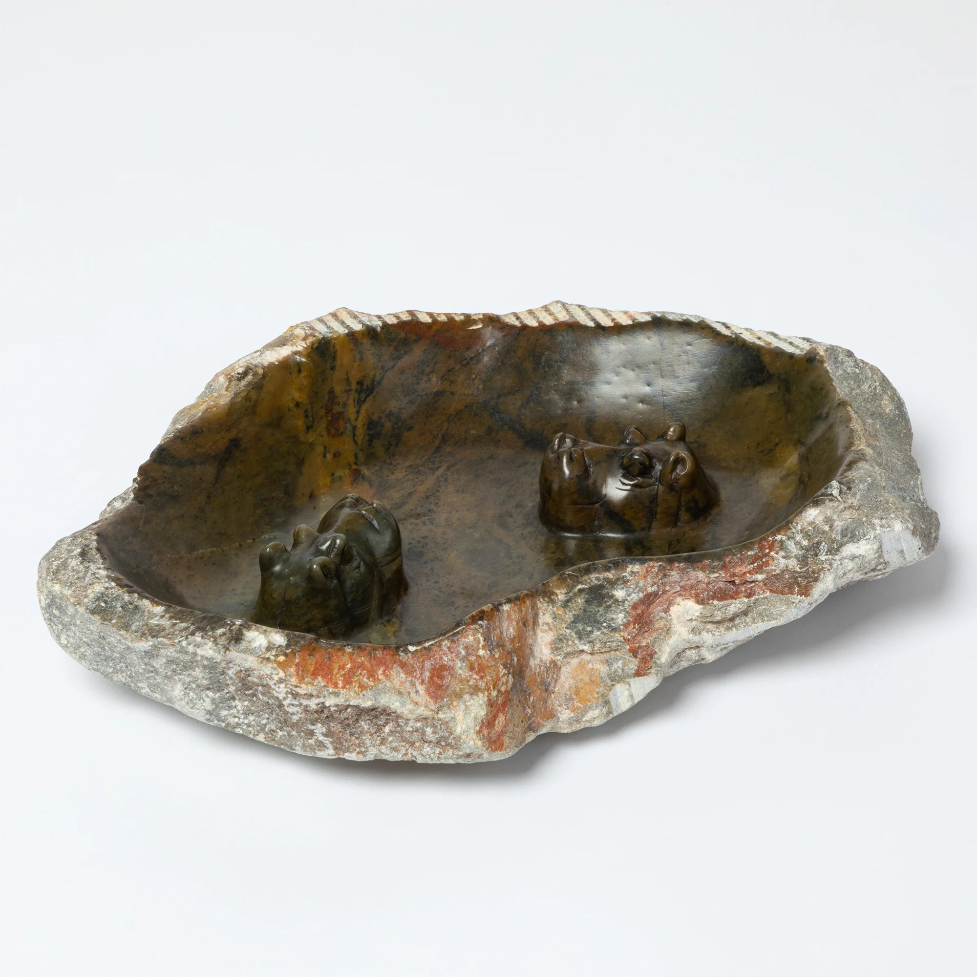 Hand-Carved Serpentine Stone Animal Birdbath - Image 11