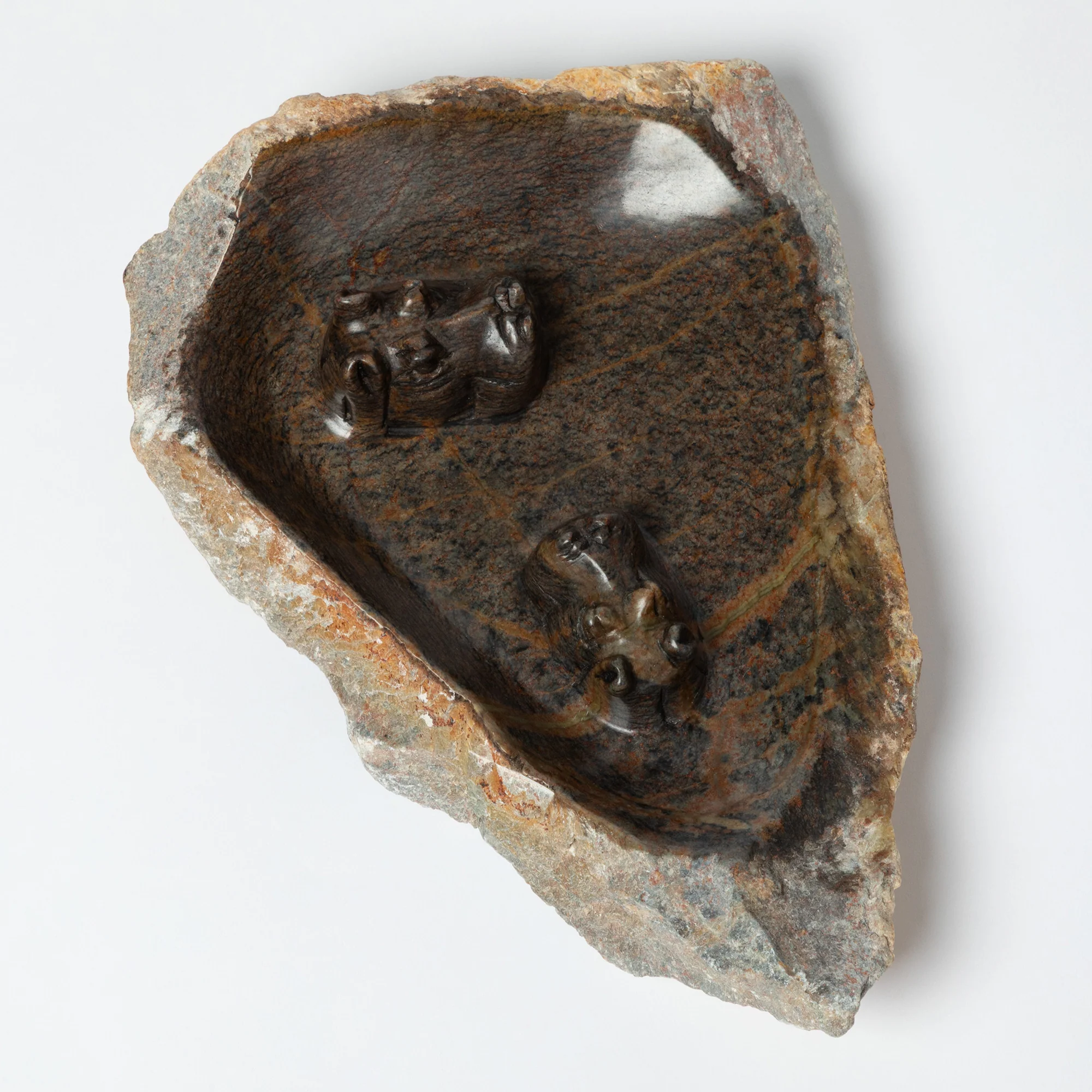 Hand-Carved Serpentine Stone Animal Birdbath - Image 8