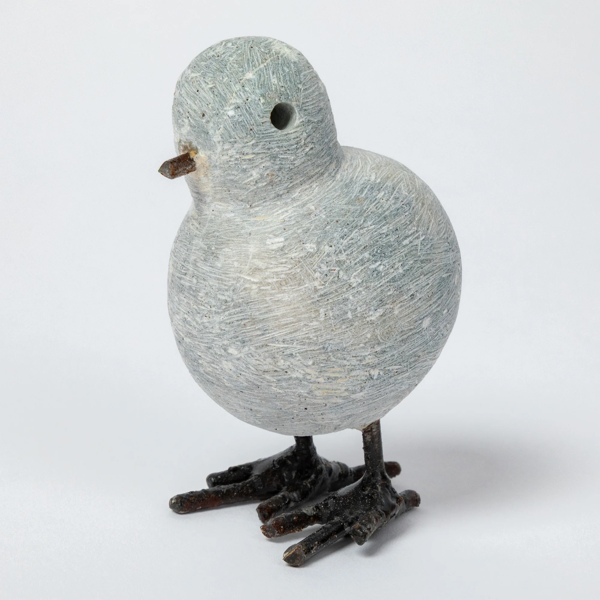 Hand-Carved Serpentine Stone & Metal Chickadee Figurine - Image 4