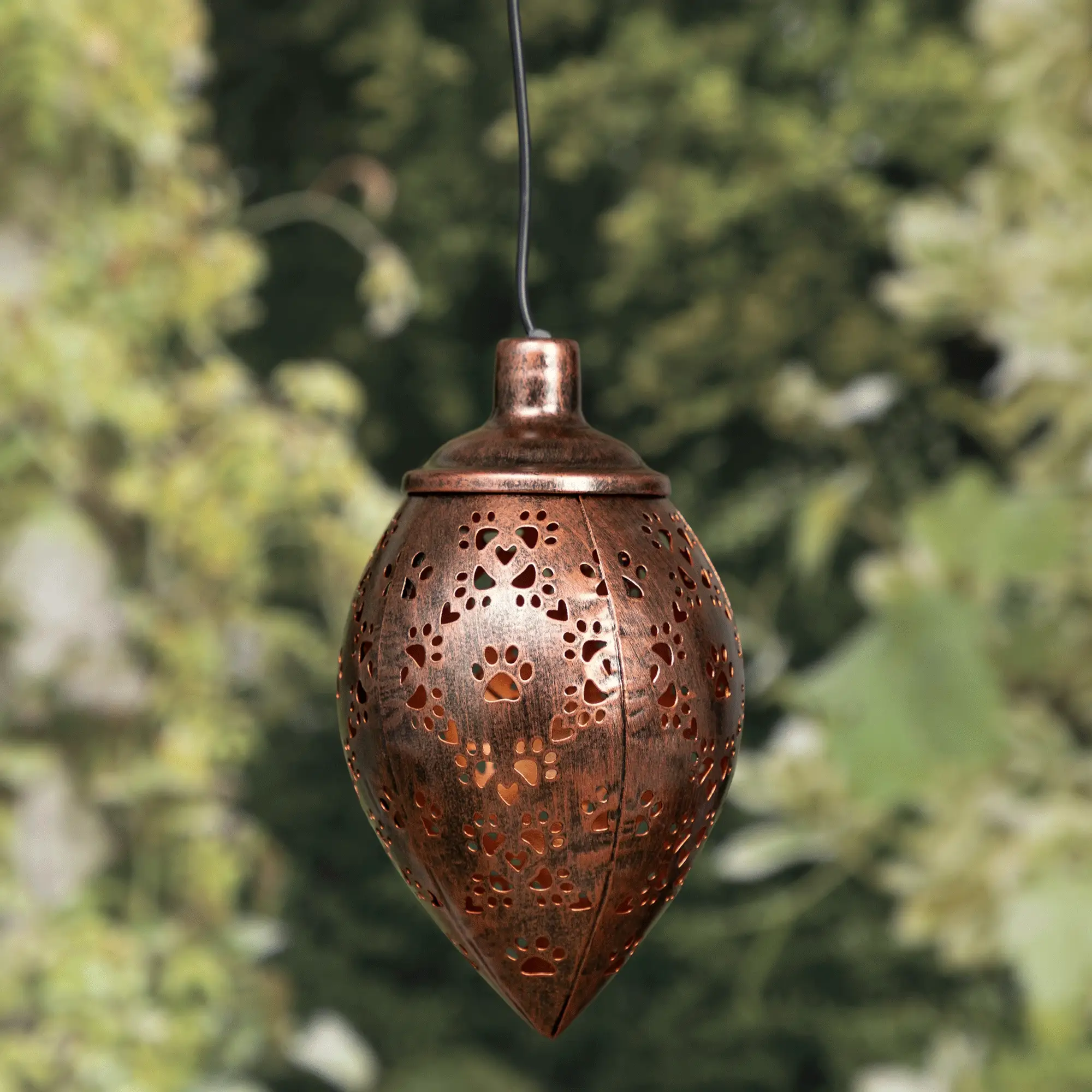 Paws & Hearts Bronze Cutout Hanging Metal Solar Lantern - Image 5