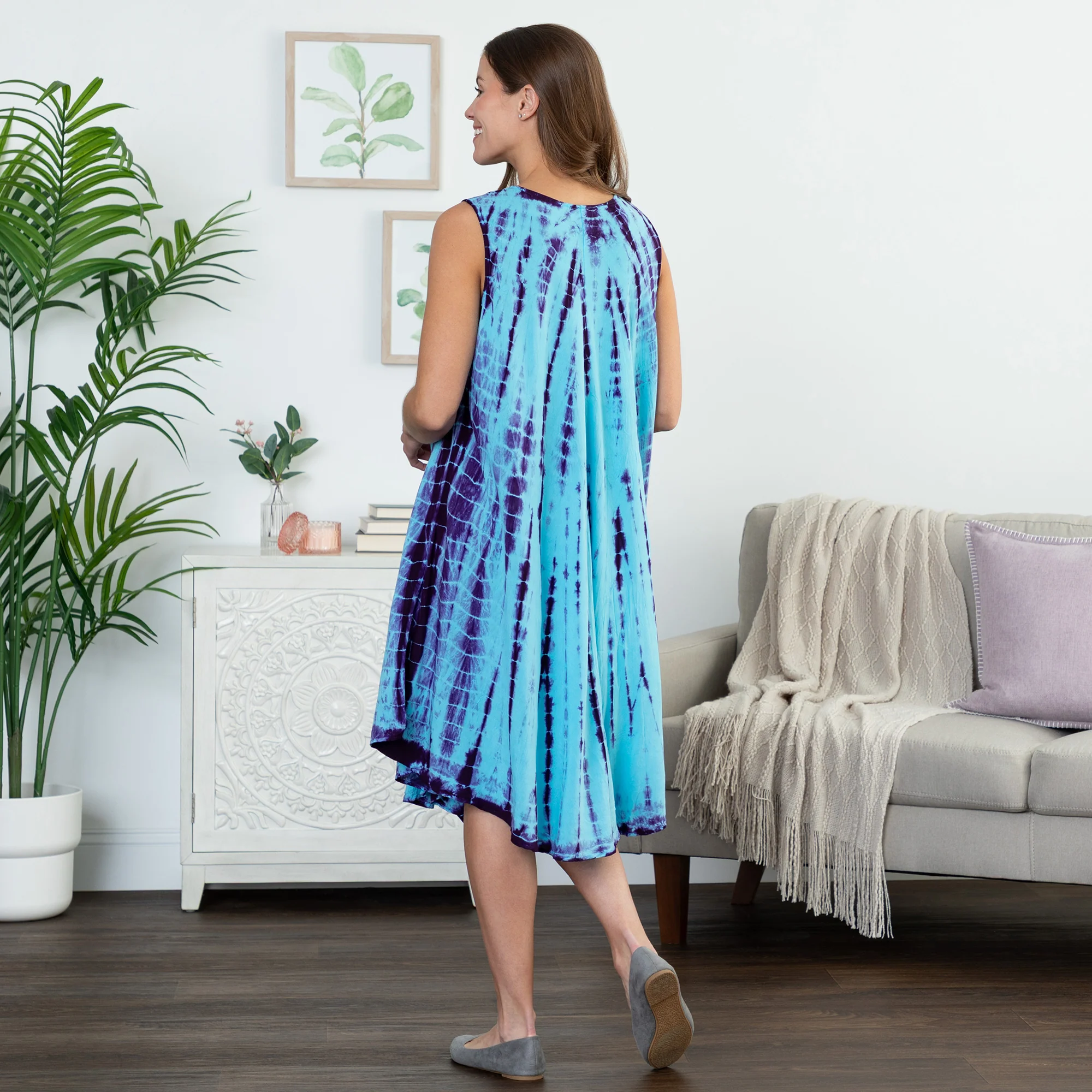 Tie-Dye Button-Up Sleeveless Dress with Pockets - Image 12