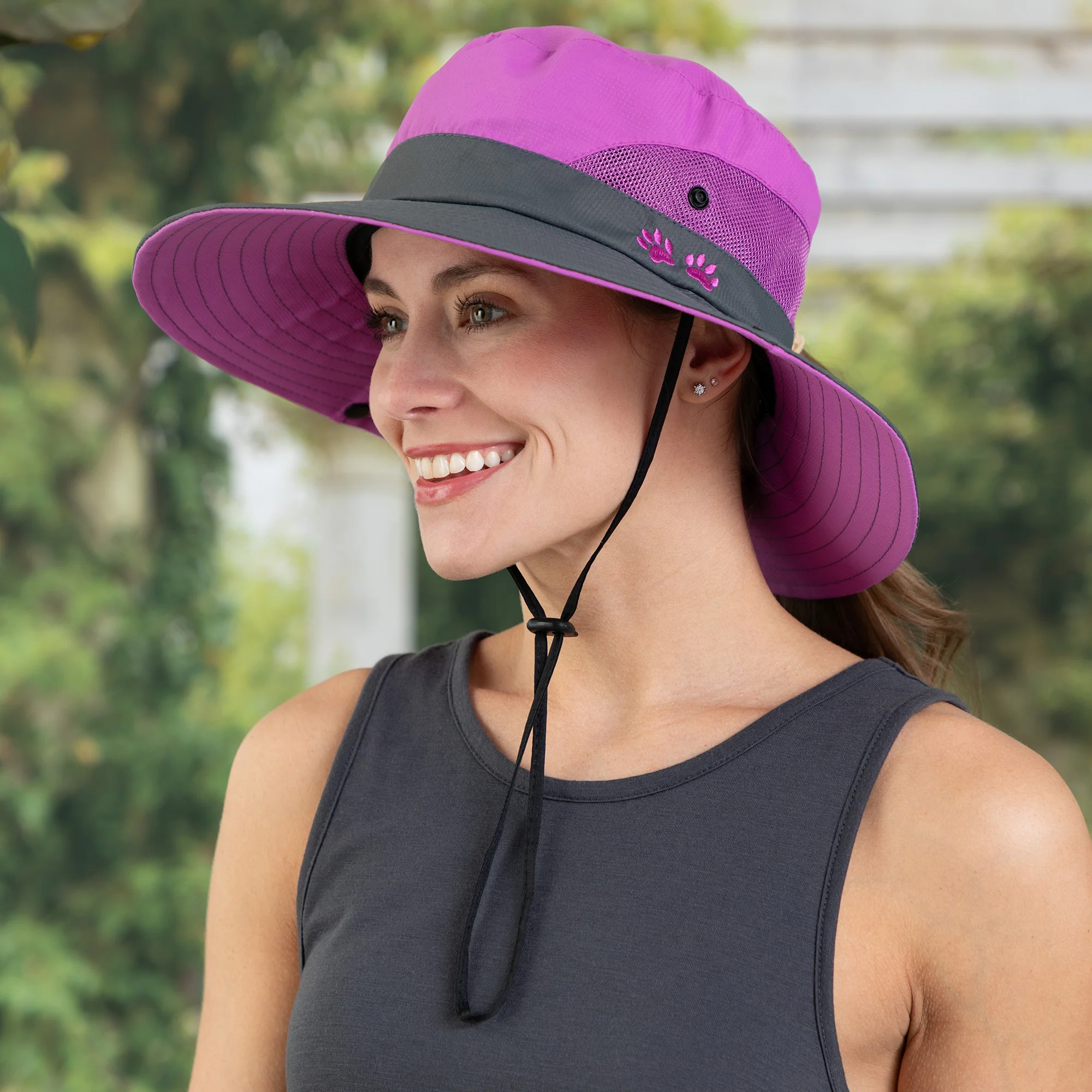 Paw Print Embroidered Breathable Sun Hat With Ponytail Hole - Image 12