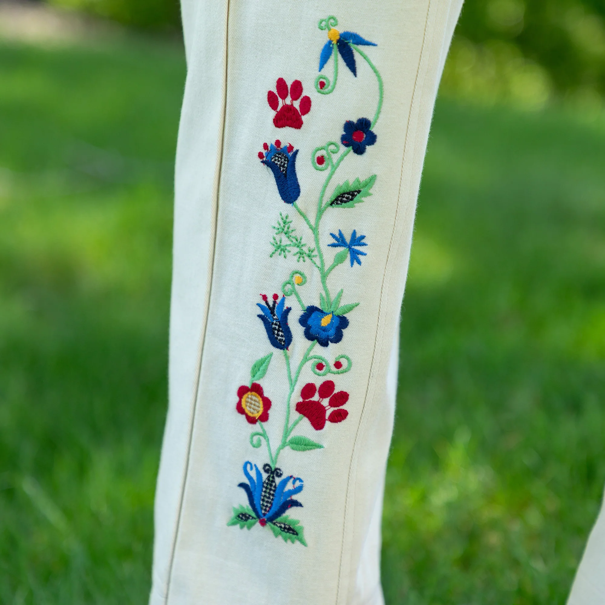 Embroidered Paw & Flower Comfort Waist Pants - Image 2