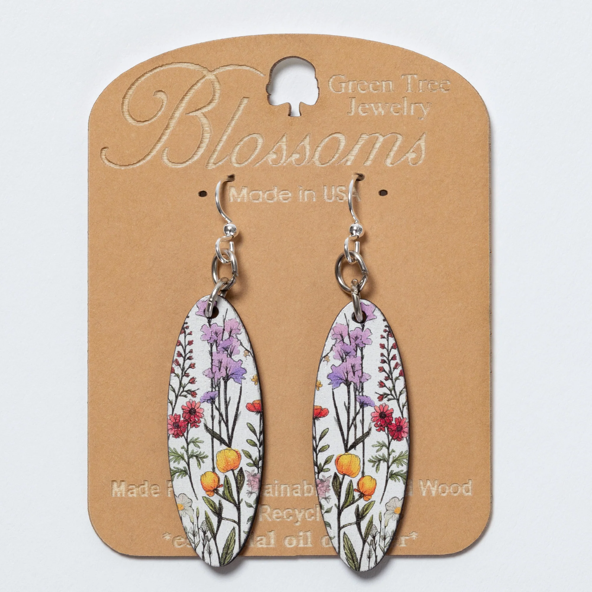 California Wild Flowers Blossom Wood Earrings - Image 3
