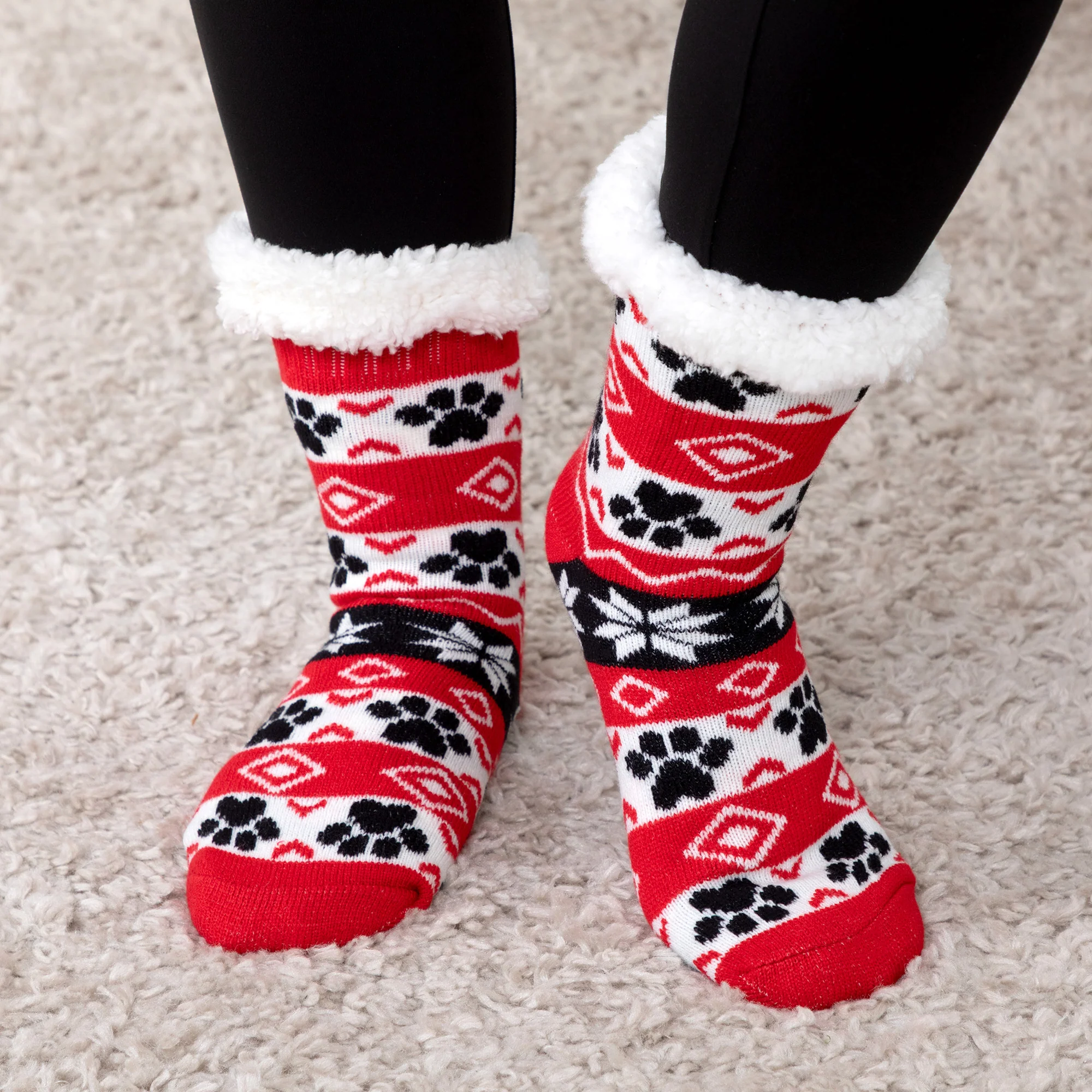 Sherpa Fleece-Lined Paw Print Cabin Slipper Socks - Image 11