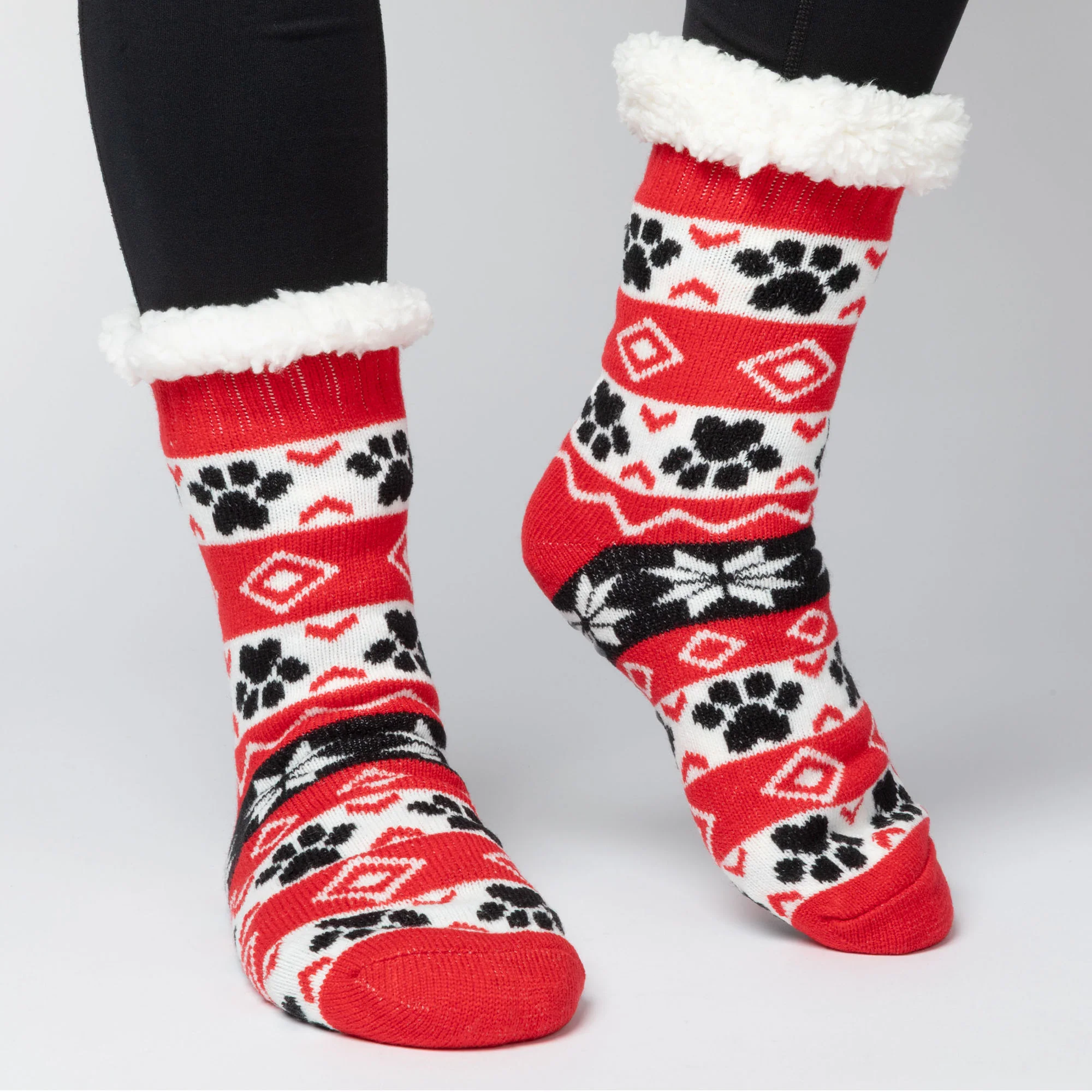 Sherpa Fleece-Lined Paw Print Cabin Slipper Socks - Image 12
