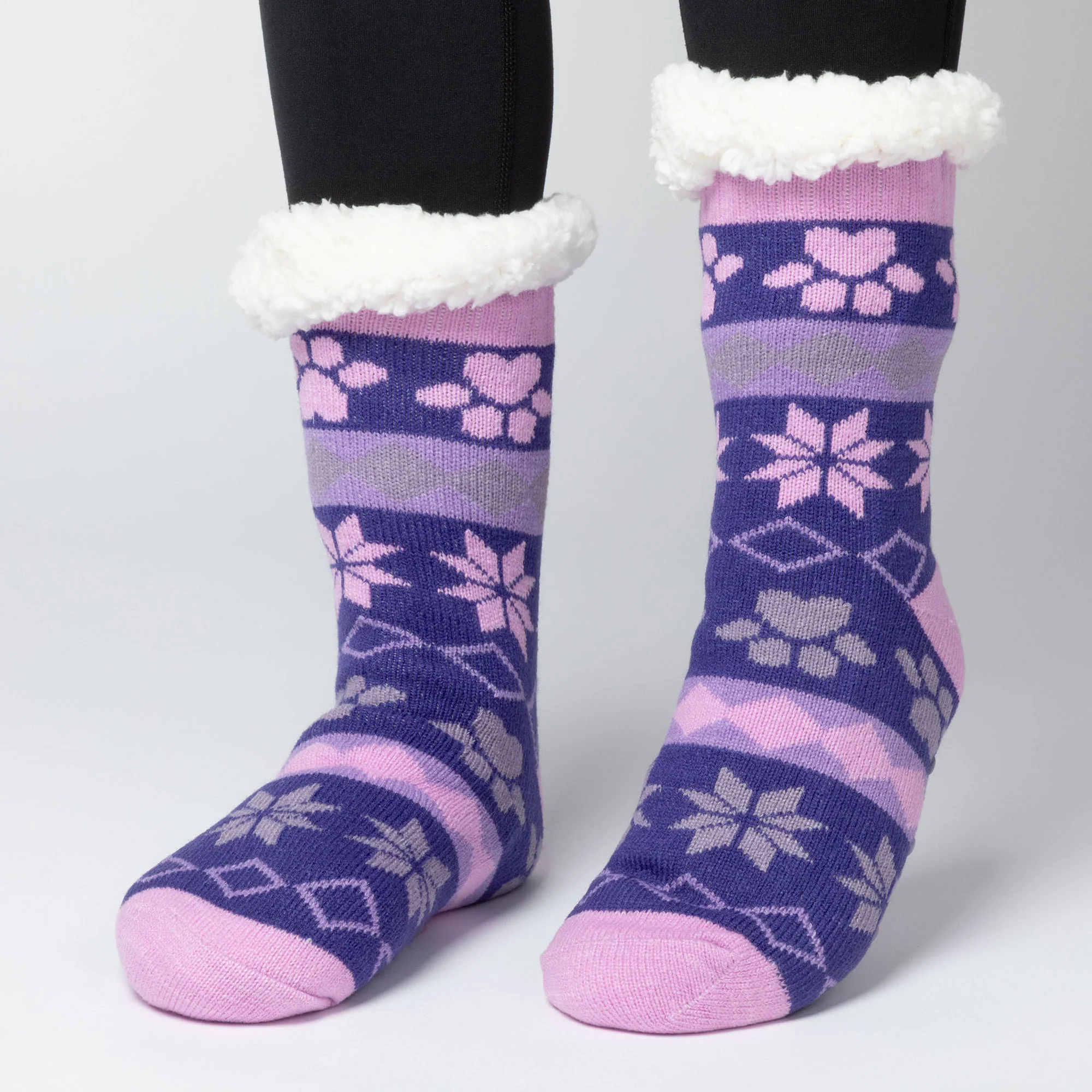 Sherpa Fleece-Lined Paw Print Cabin Slipper Socks - Image 16