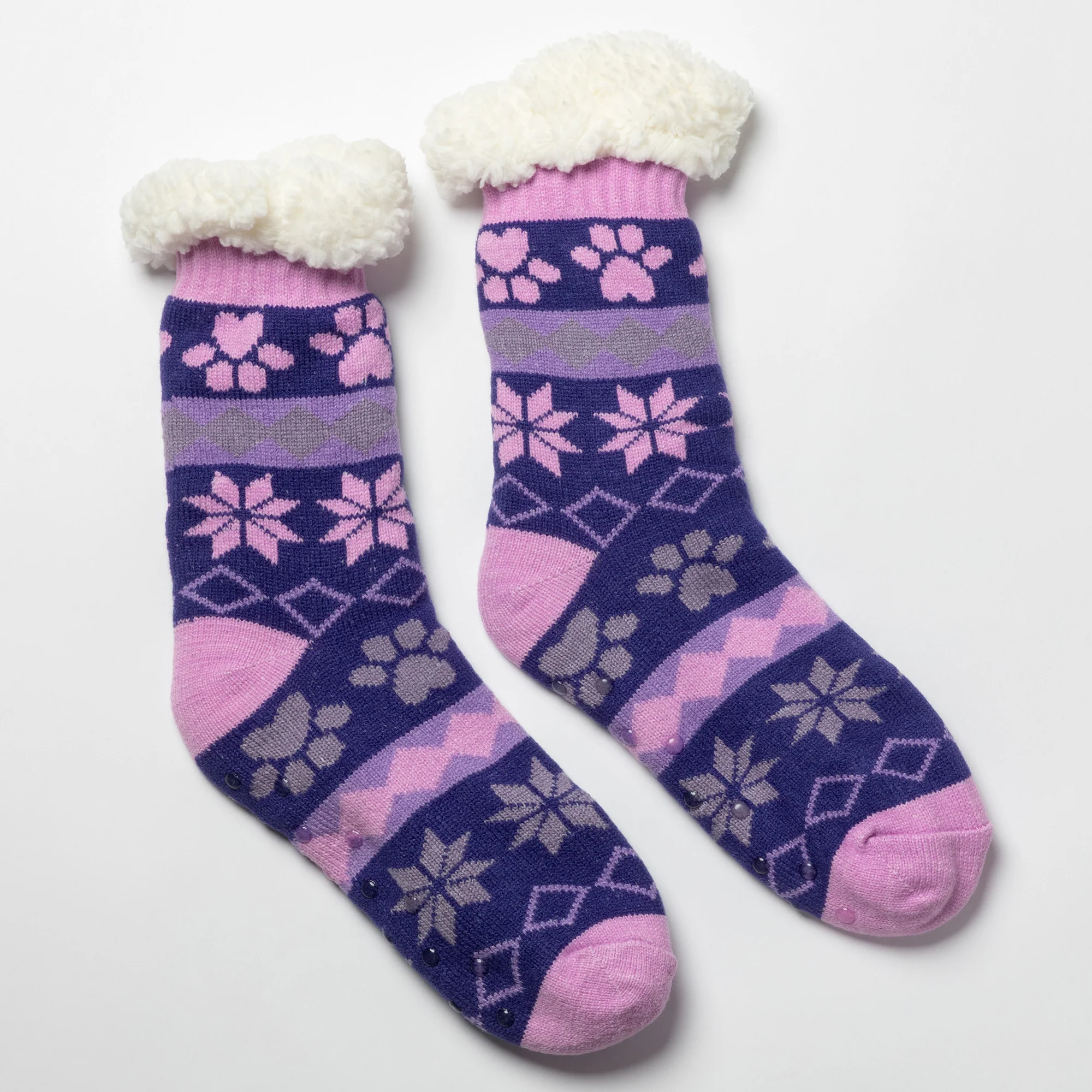Sherpa Fleece-Lined Paw Print Cabin Slipper Socks - Image 18