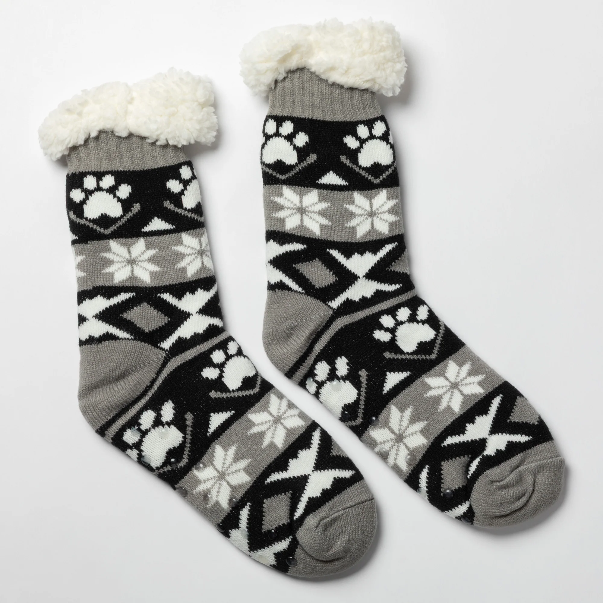 Sherpa Fleece-Lined Paw Print Cabin Slipper Socks - Image 22