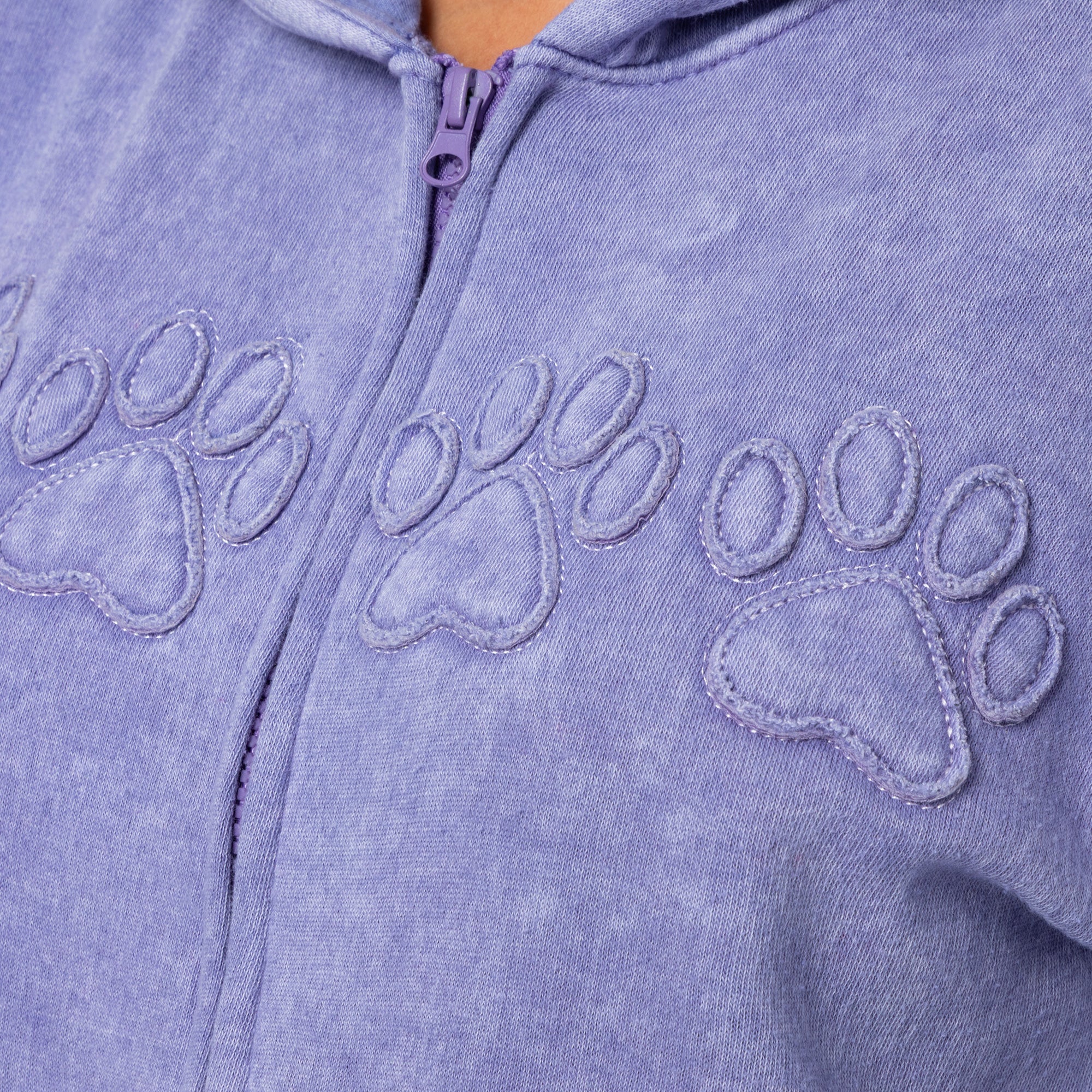Paw Print Applique Acid Wash Zip Hoodie - Image 3