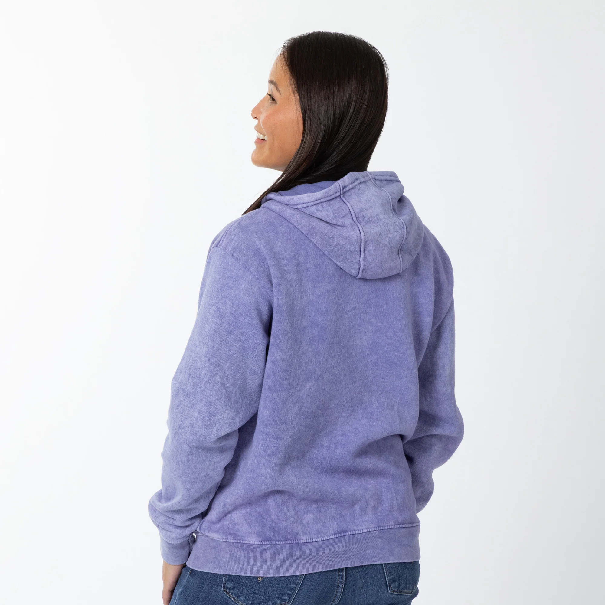Paw Print Applique Acid Wash Zip Hoodie - Image 7