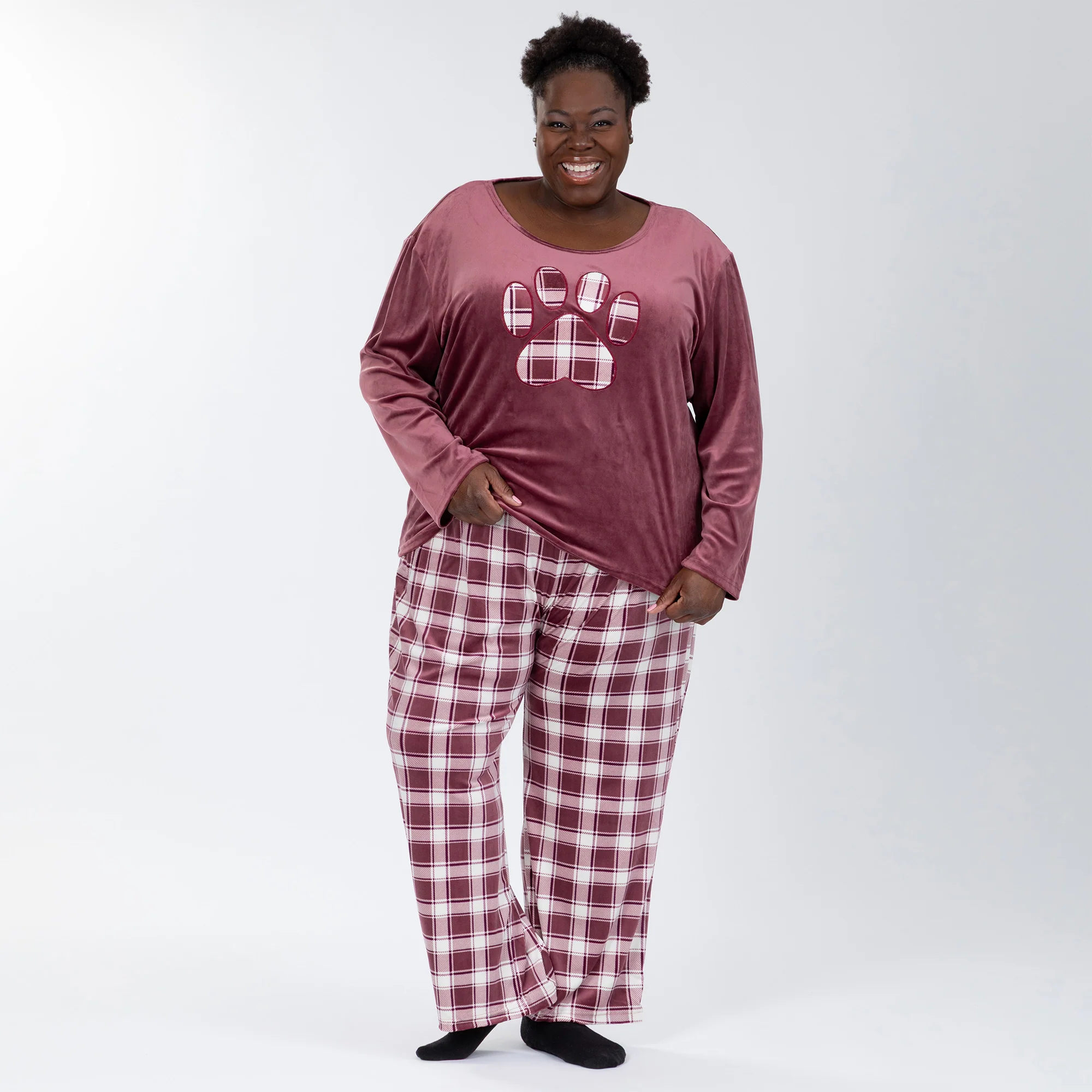 Cozy Plaid Paw Velour Pajama Set - Image 15