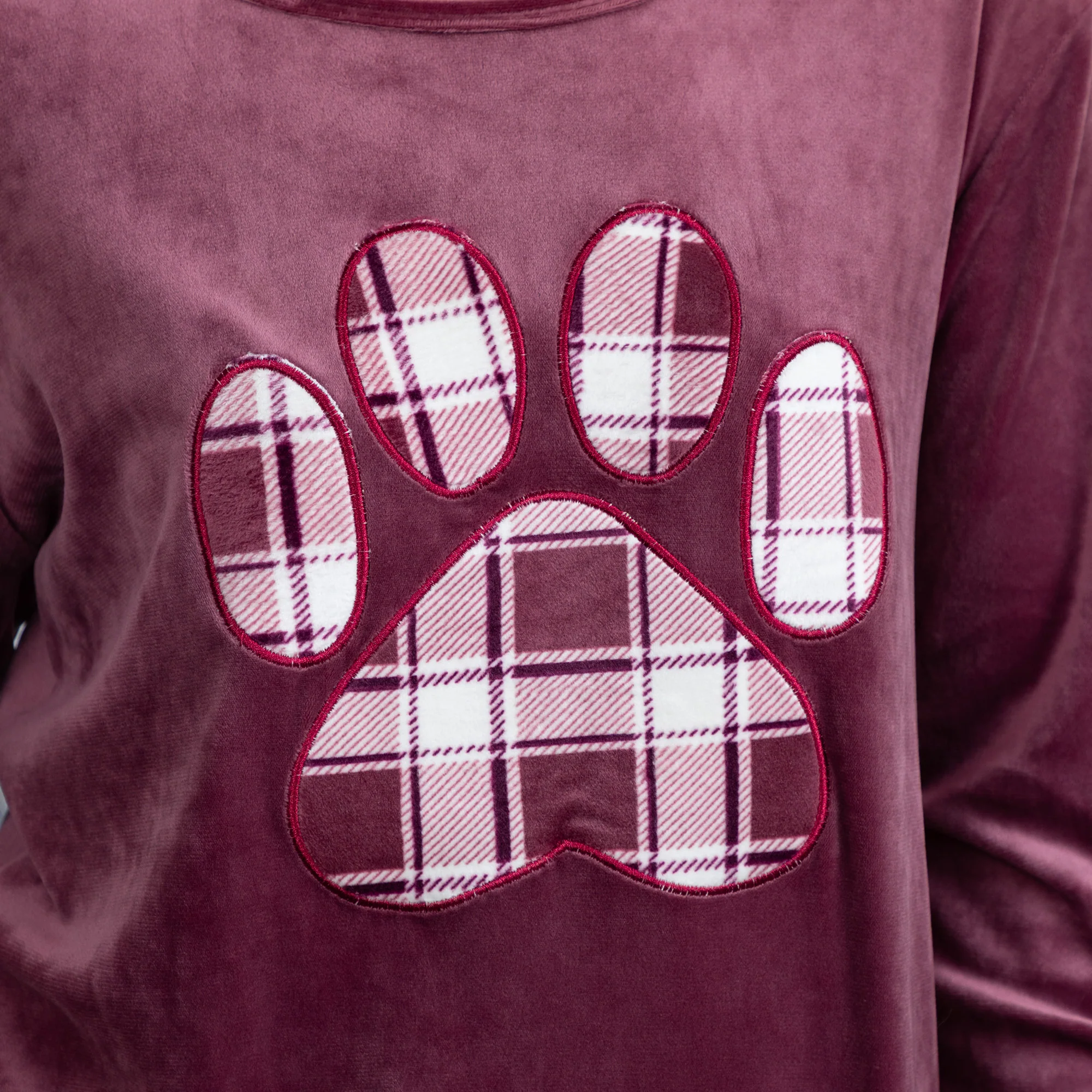 Cozy Plaid Paw Velour Pajama Set - Image 2