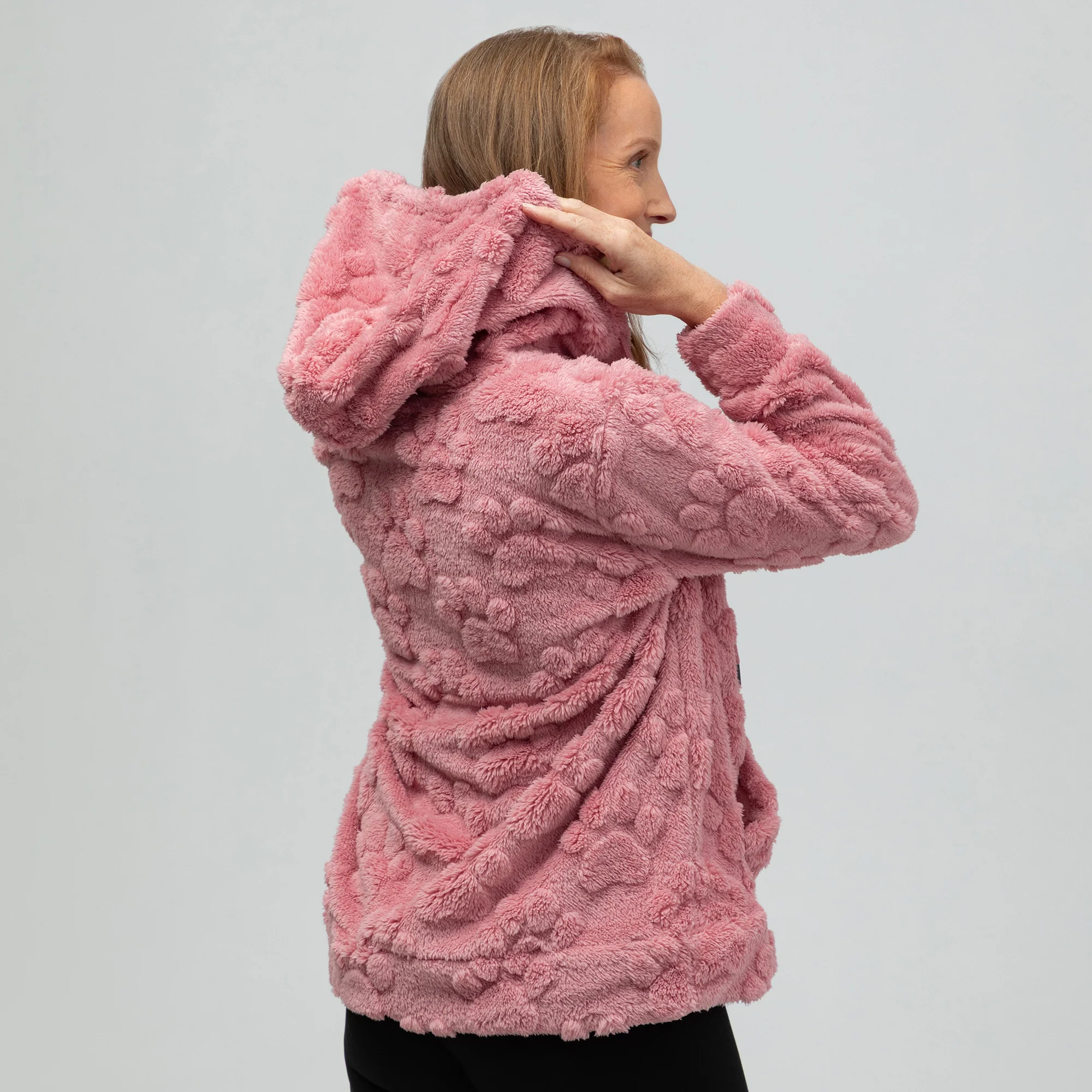 Raised Paw Print Sherpa Fleece Quarter Zip Hoodie with Kangaroo Pocket - Image 9