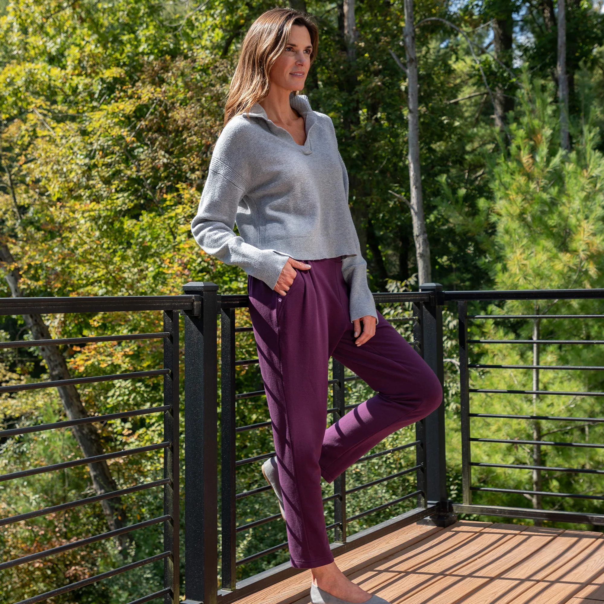 Paw Print Pleated Panel Casual Pants with Pockets