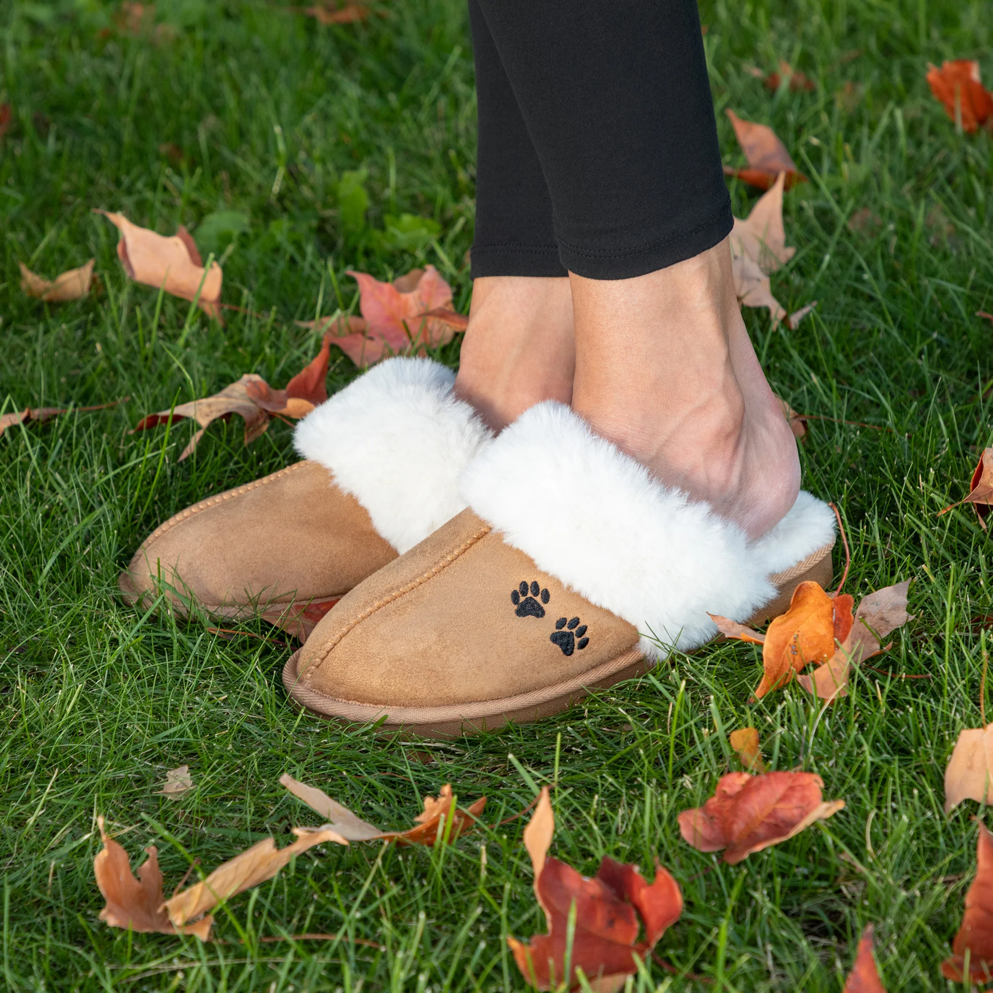 Paw Print Fuzzy Faux Fur-Lined Mule Slippers - Image 6