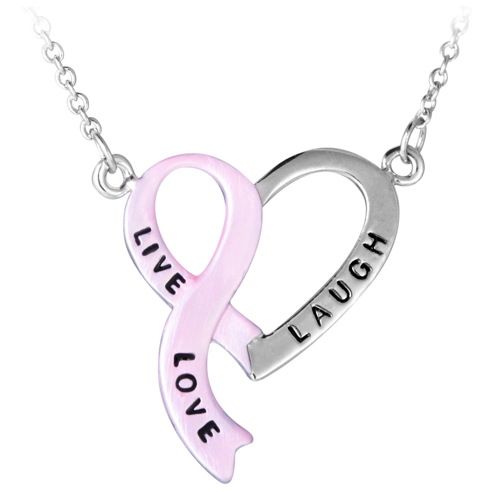 Live, Laugh, Love Pink Ribbon Heart Necklace - Image 3