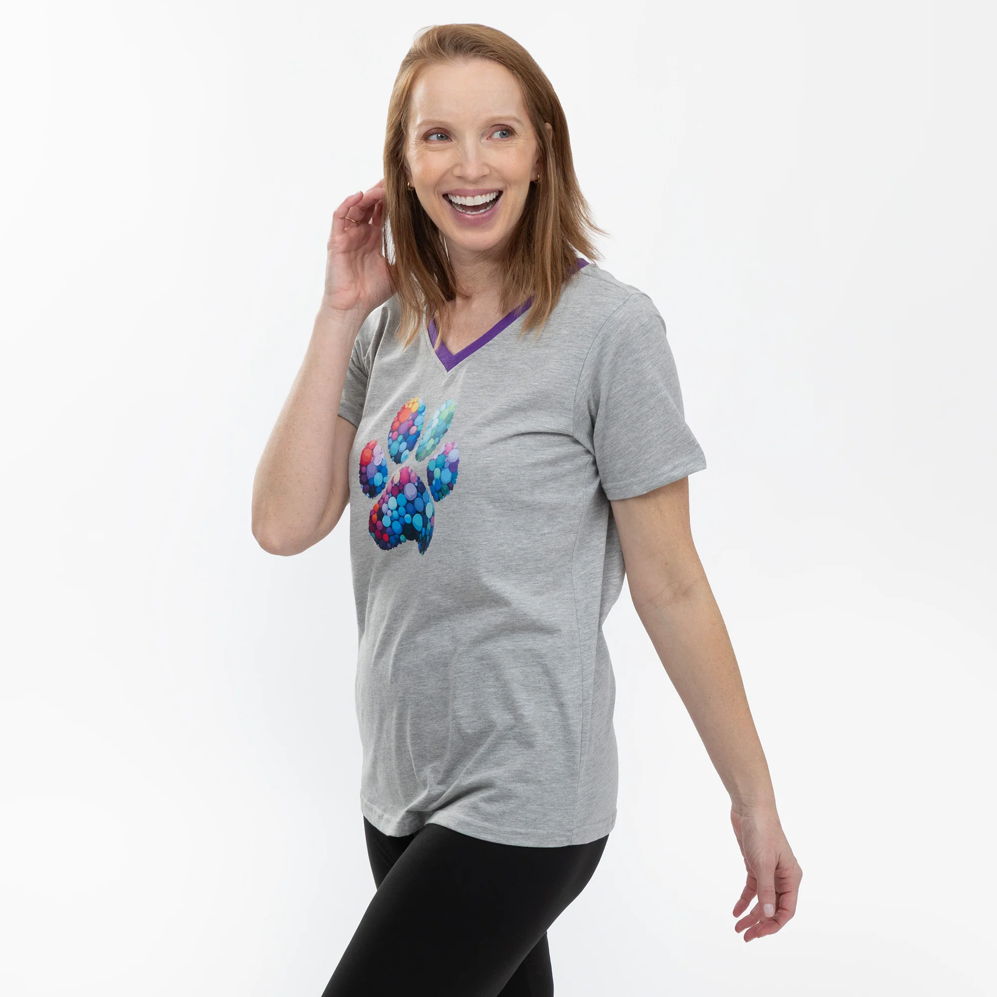 Rainbow Bubble Joy Paw Contrast V-Neck Tee - Image 7