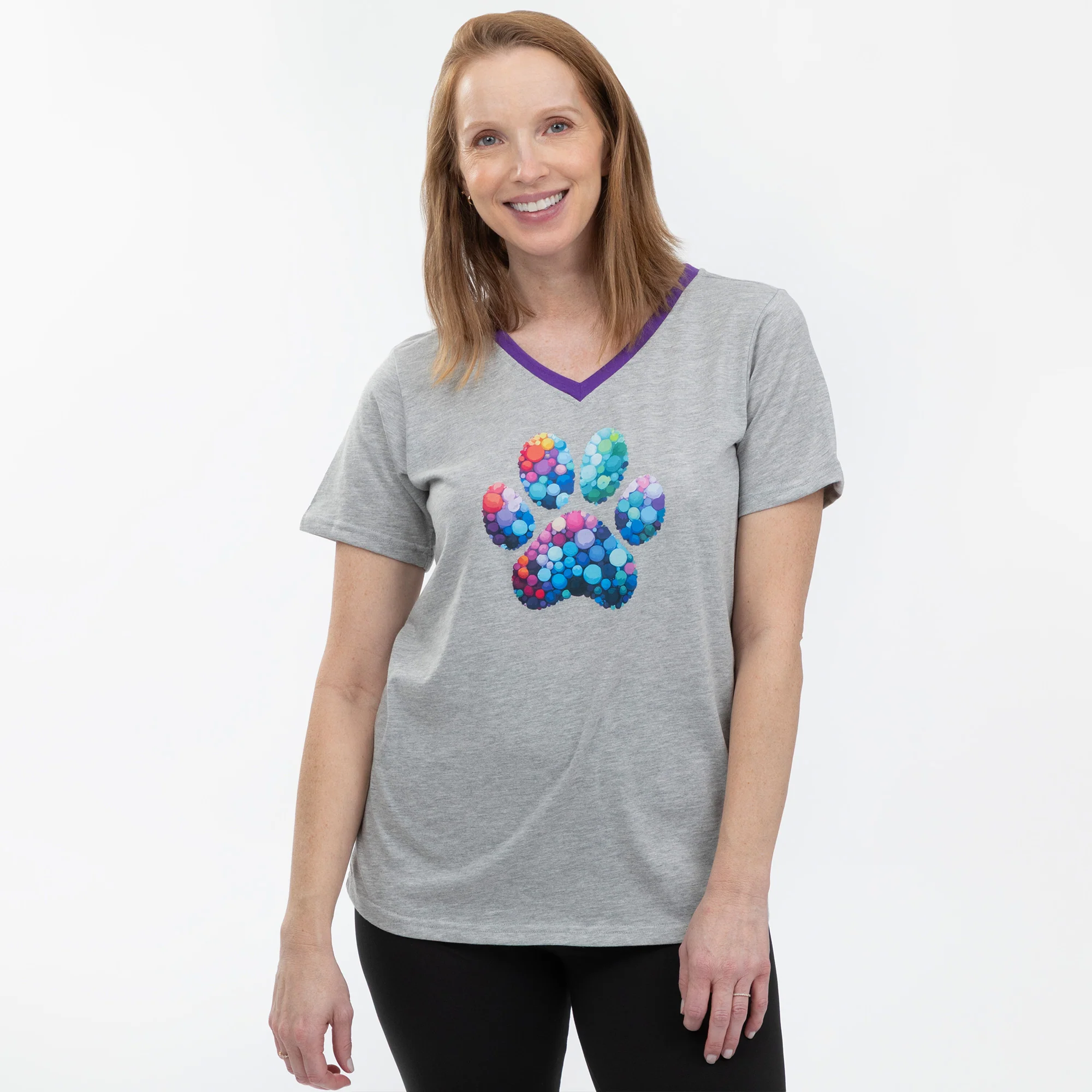 Rainbow Bubble Joy Paw Contrast V-Neck Tee - Image 8